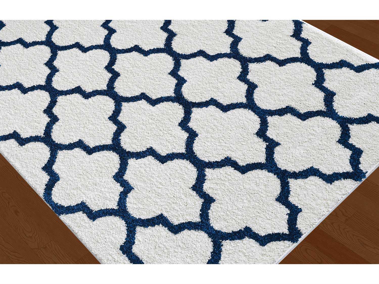 Tayse Rugs Modern Shag Mackenzie Rectangular White Navy Area Rug