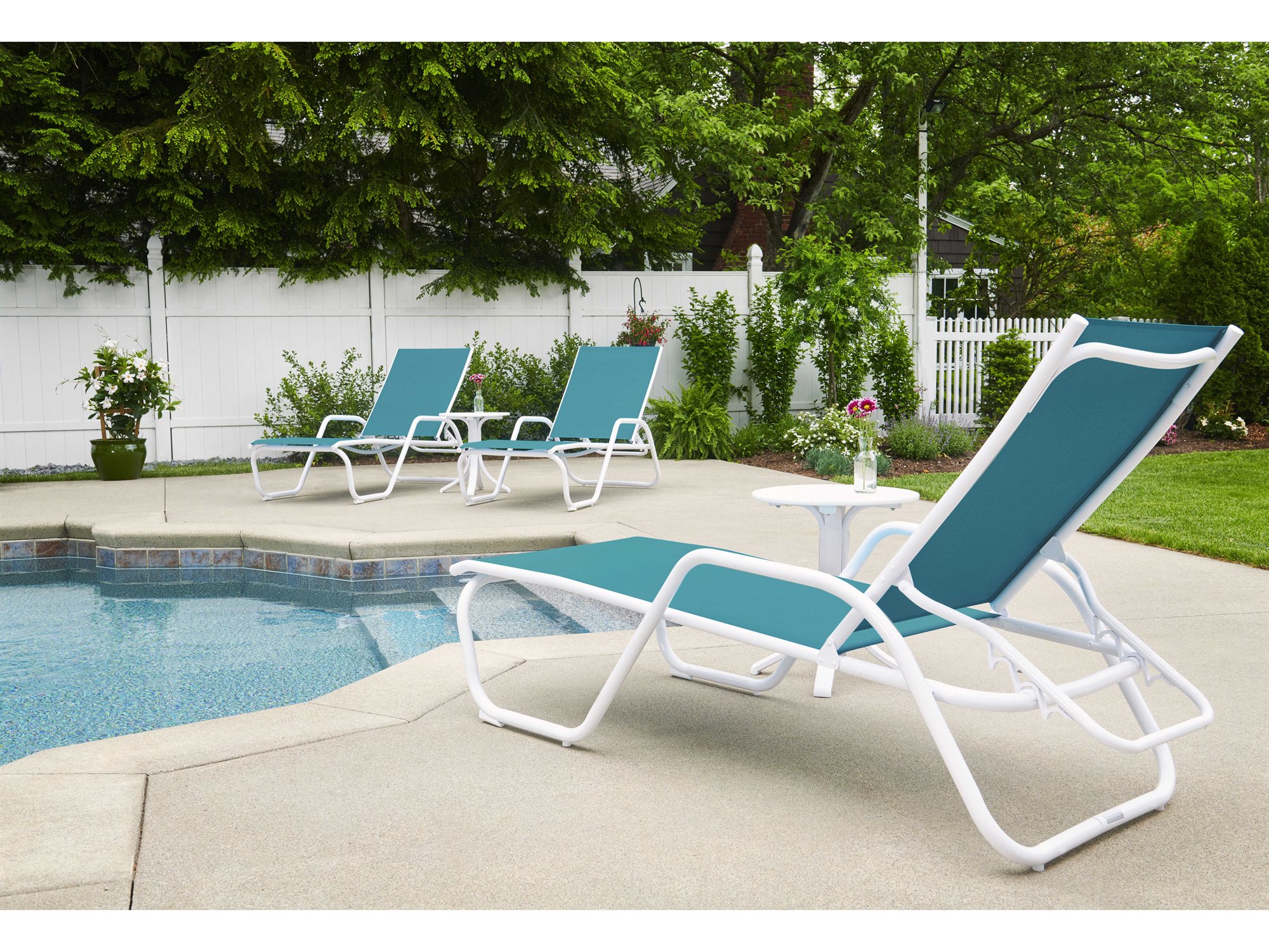 Telescope Casual Gardenella Sling Aluminum Four Position Stackable Outdoor Chaise Lounge TC7720