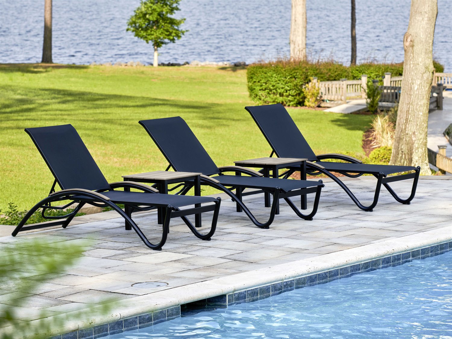 Telescope Casual Helios Sling Aluminum Stackable Patio Chaise Lounge