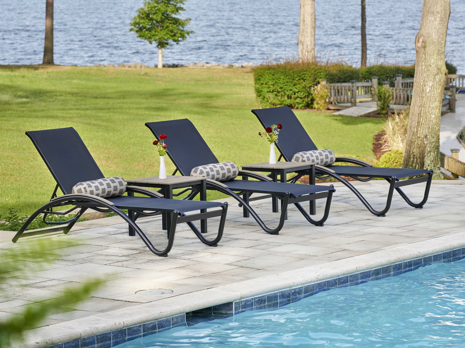 Telescope Casual Helios Sling Aluminum Stackable Patio Chaise Lounge