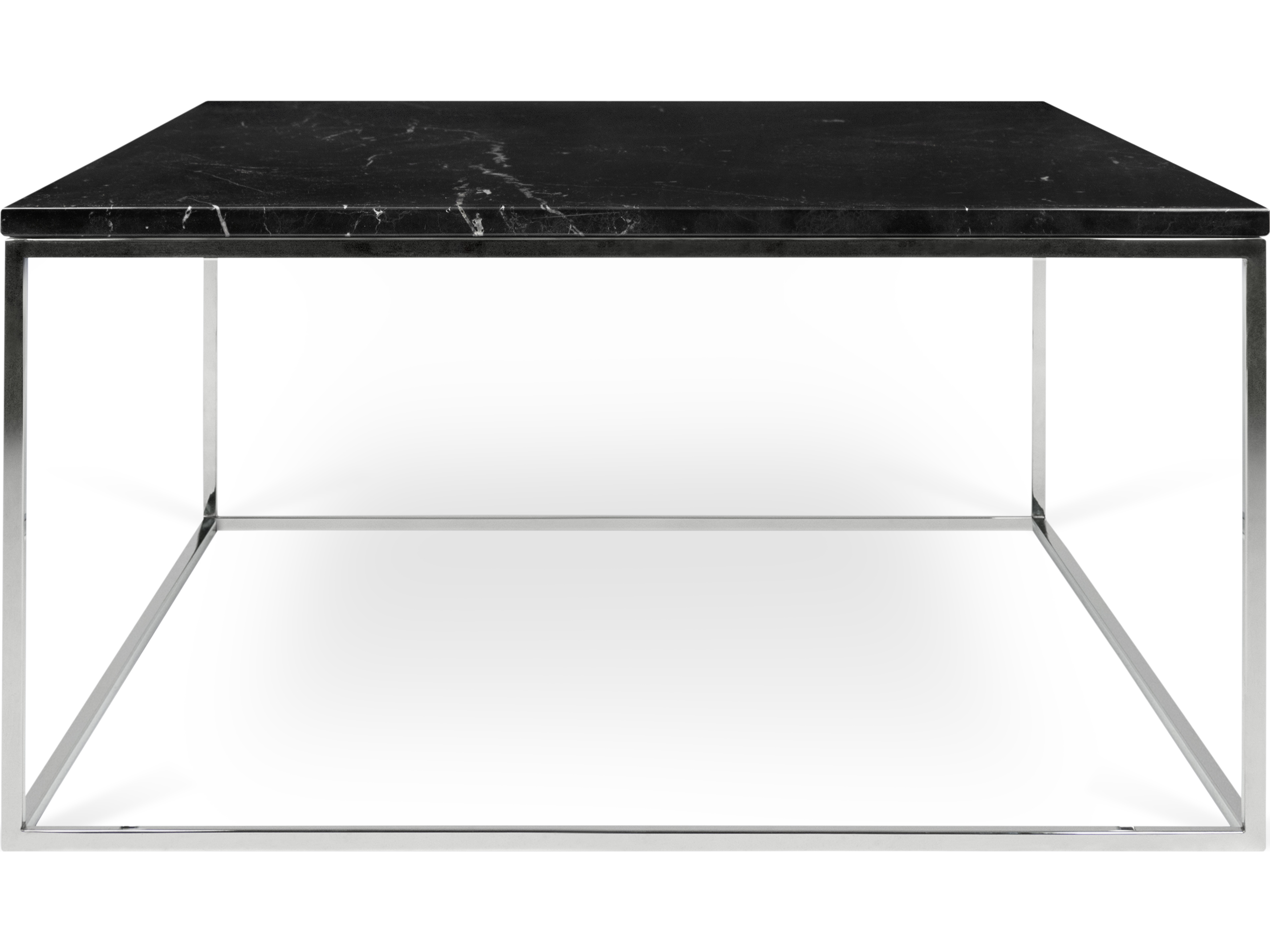 TemaHome Gleam 30" Square Black Marble Chrome Coffee Table TEM9500626203