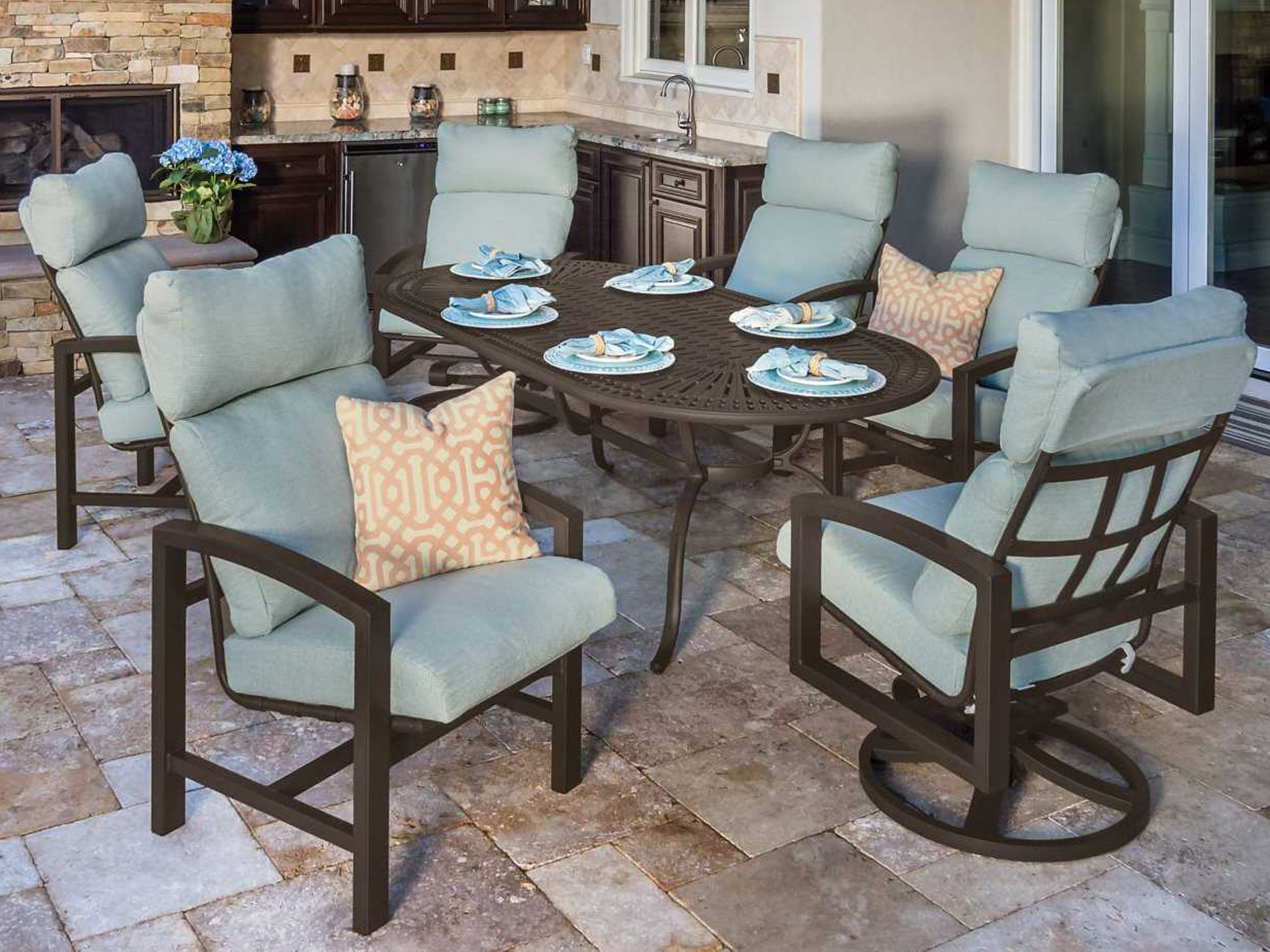 Tropitone Lakeside Cushion Aluminum Swivel Rocker Dining Chair 731370