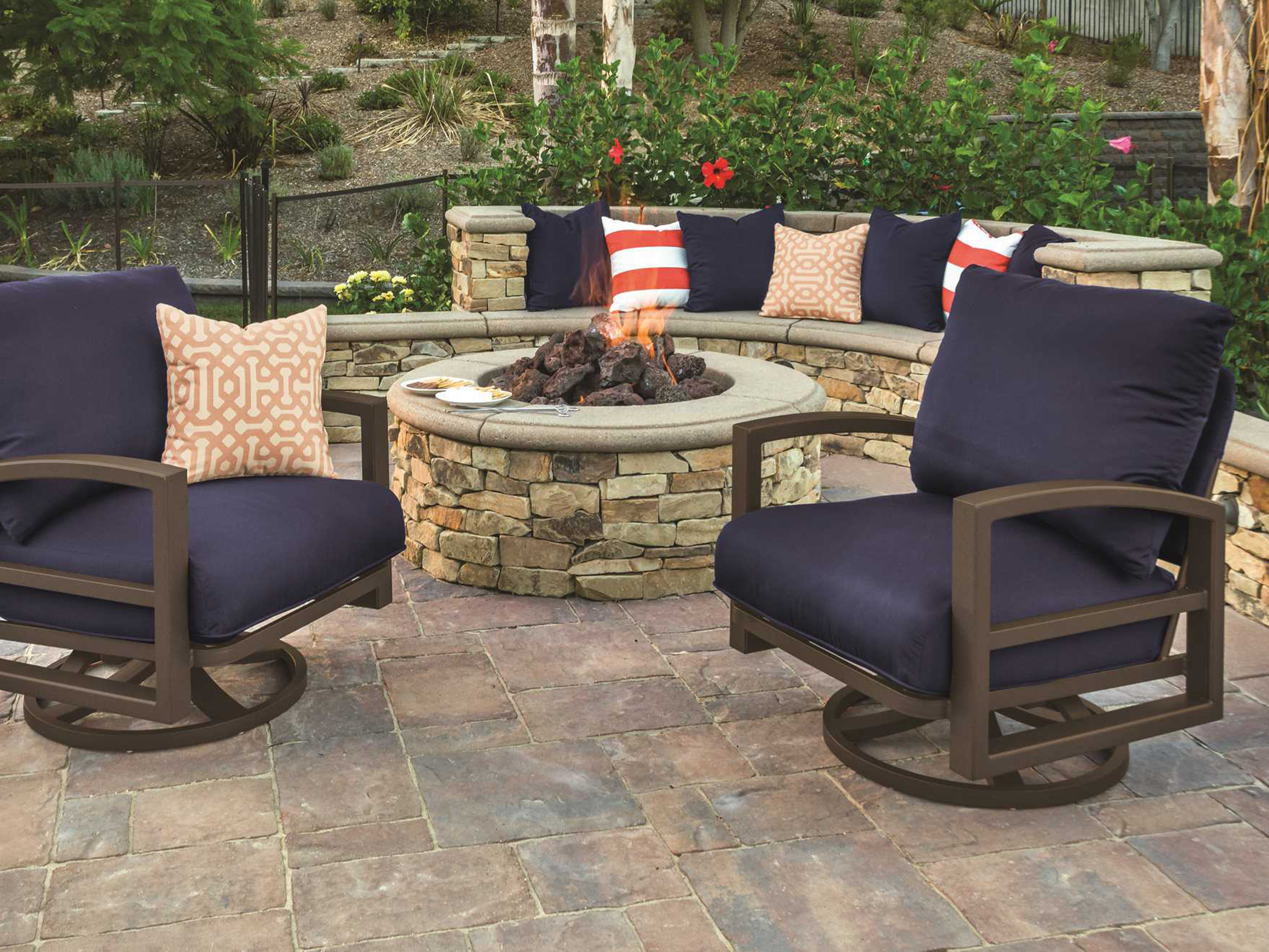 Tropitone Lakeside Cushion Aluminum Fire Pit Lounge Set LAKECUSHLNGSET4