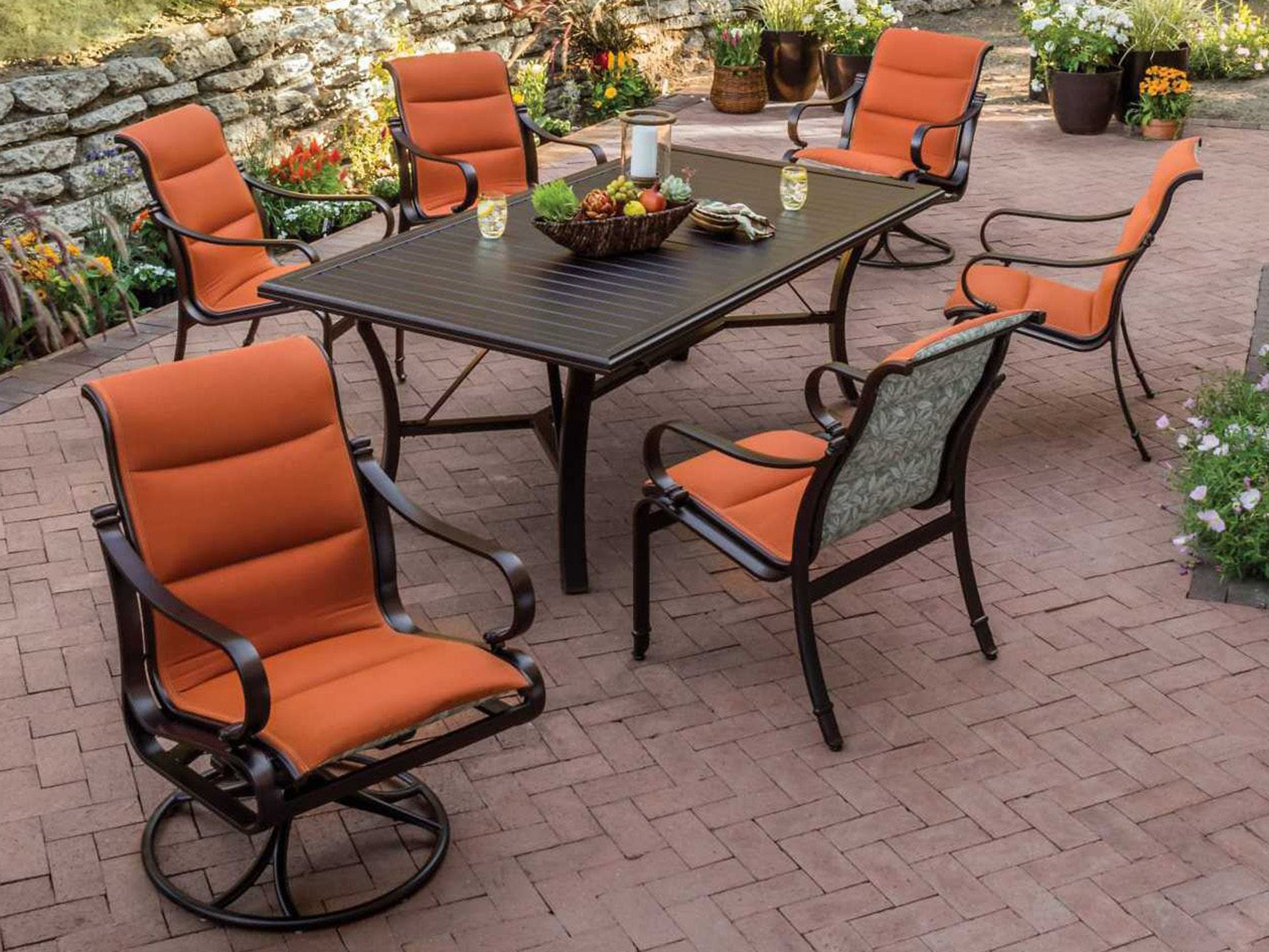 Tropitone Banchetto Slat Aluminum 84''W x 42''D Rectangular KD Dining Table with Umbrella Hole