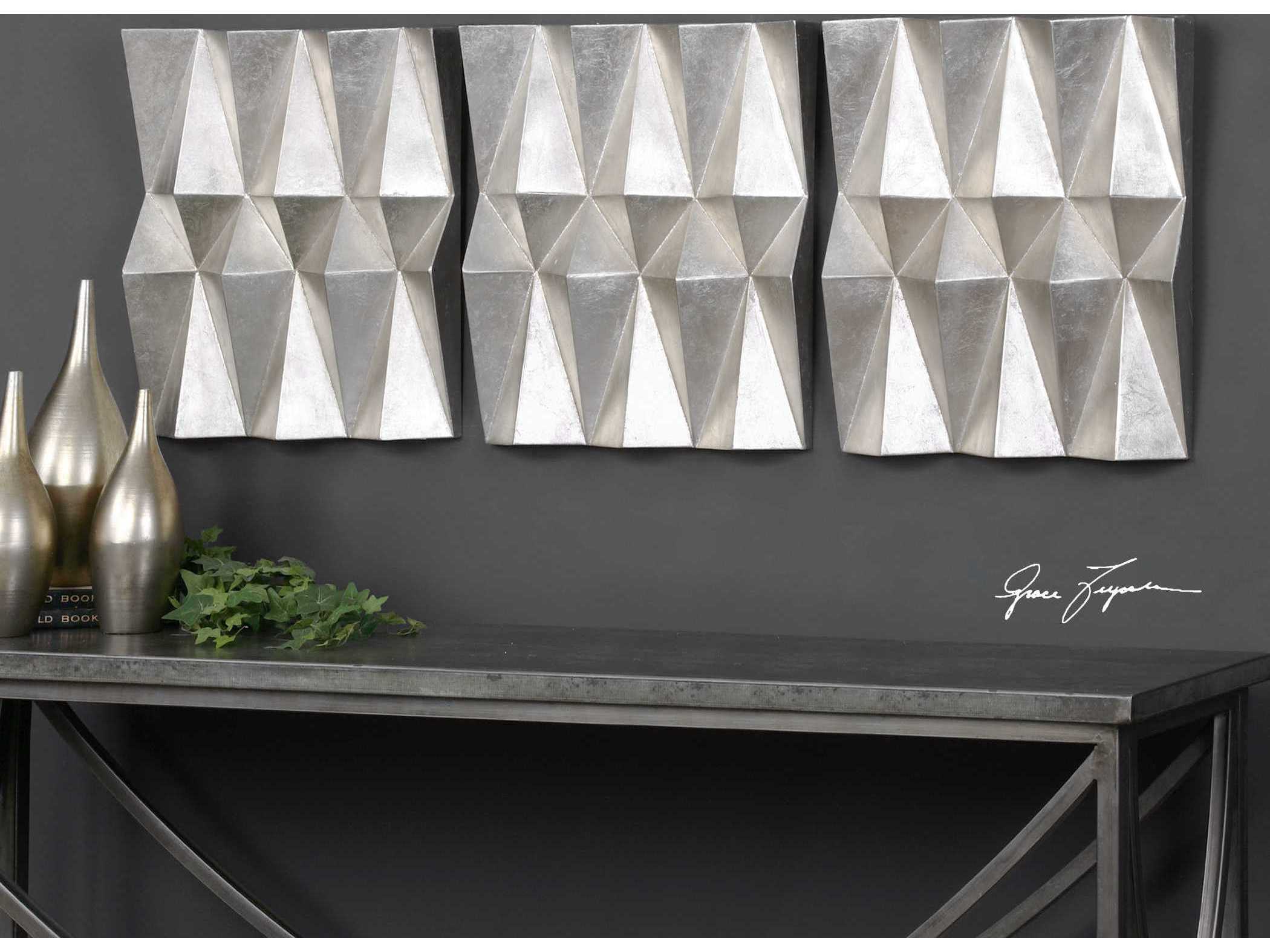 Uttermost Maxton Champagne Silver Leaf MultiFaceted Panels (Set of