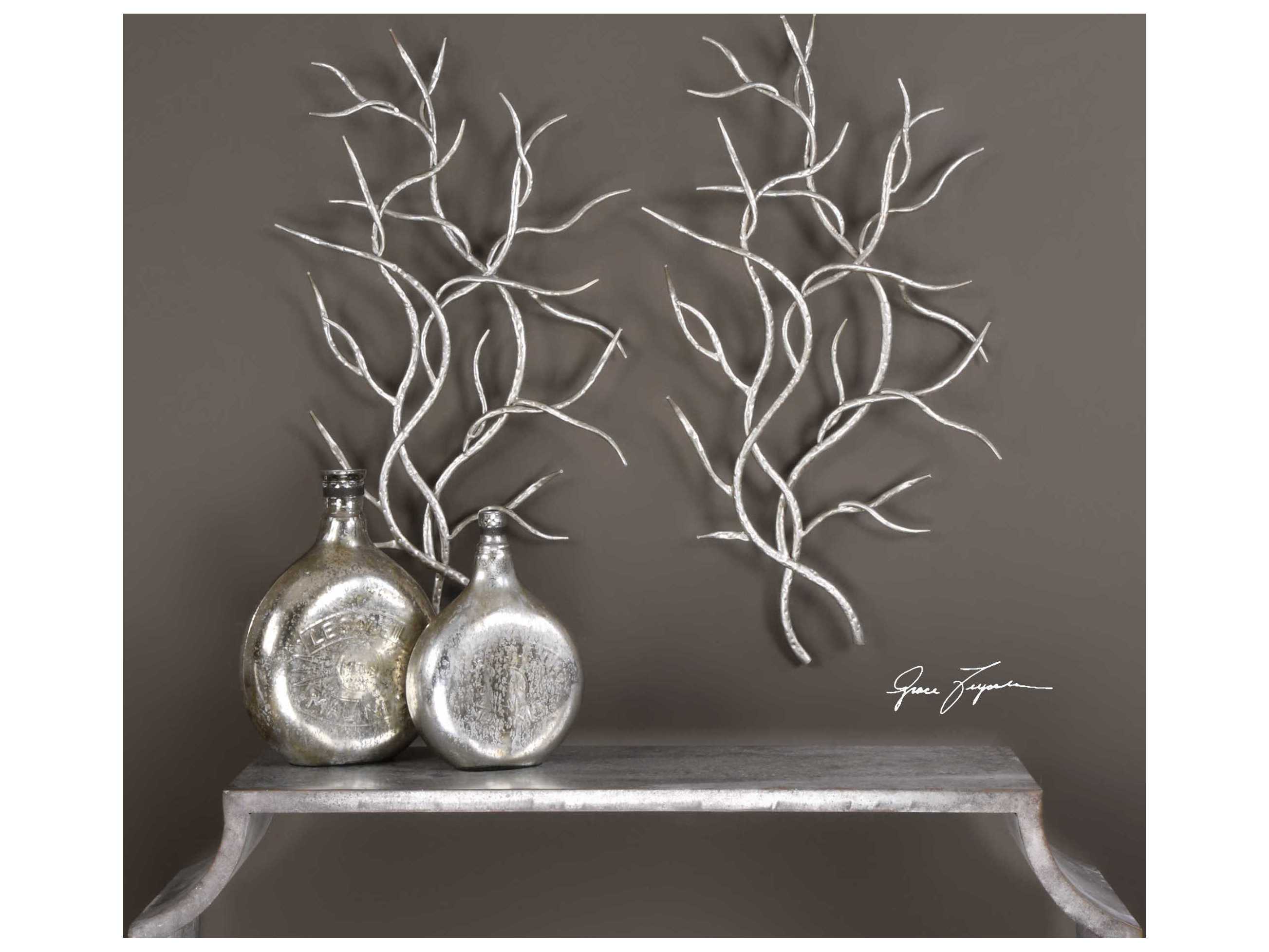 Uttermost Bright Silver Leaf Branches Wall Art (Set of Two) UT04053