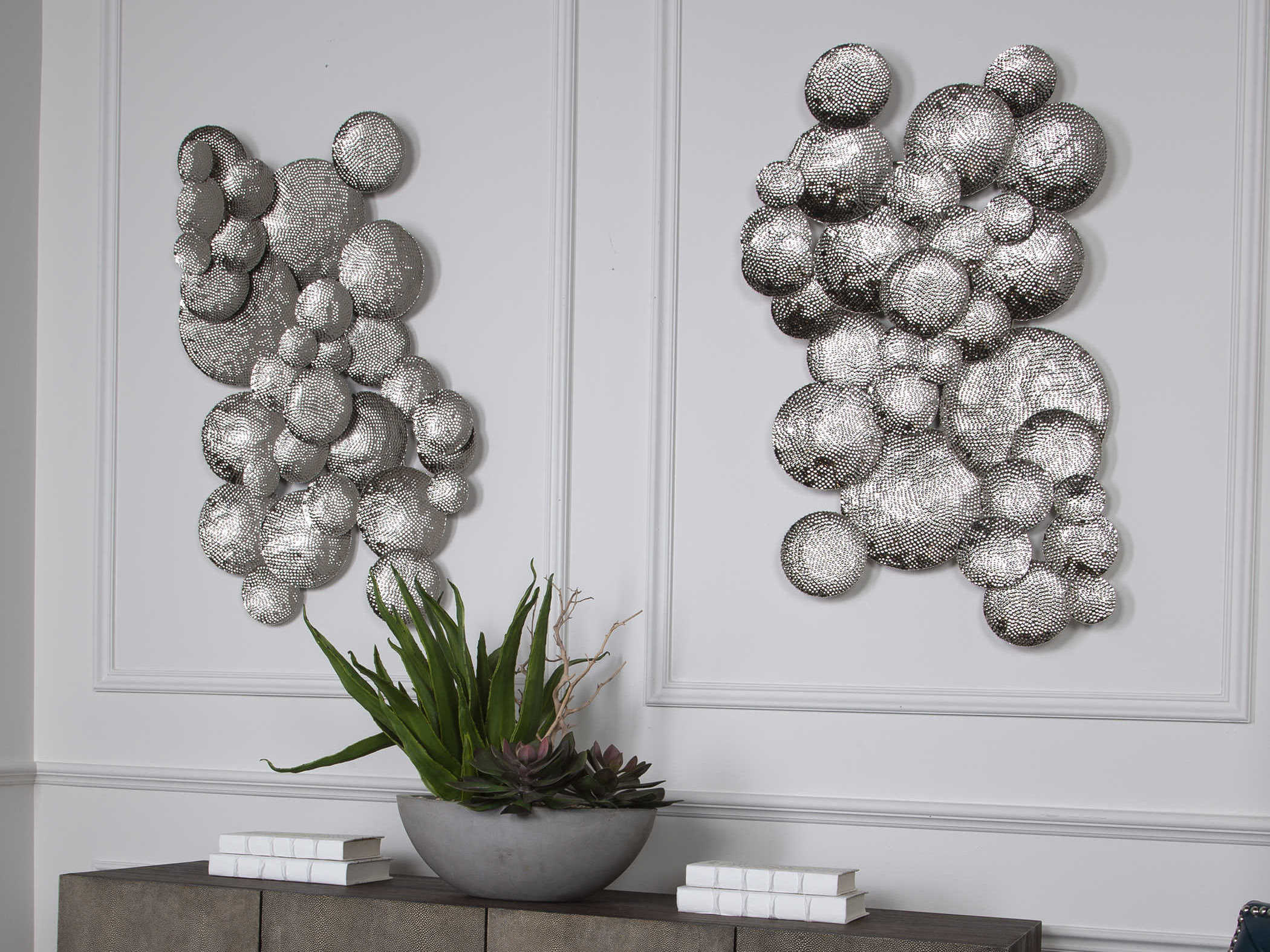 Uttermost Cassava Bright Silver Hammered Discs Metal Wall Art UT04219