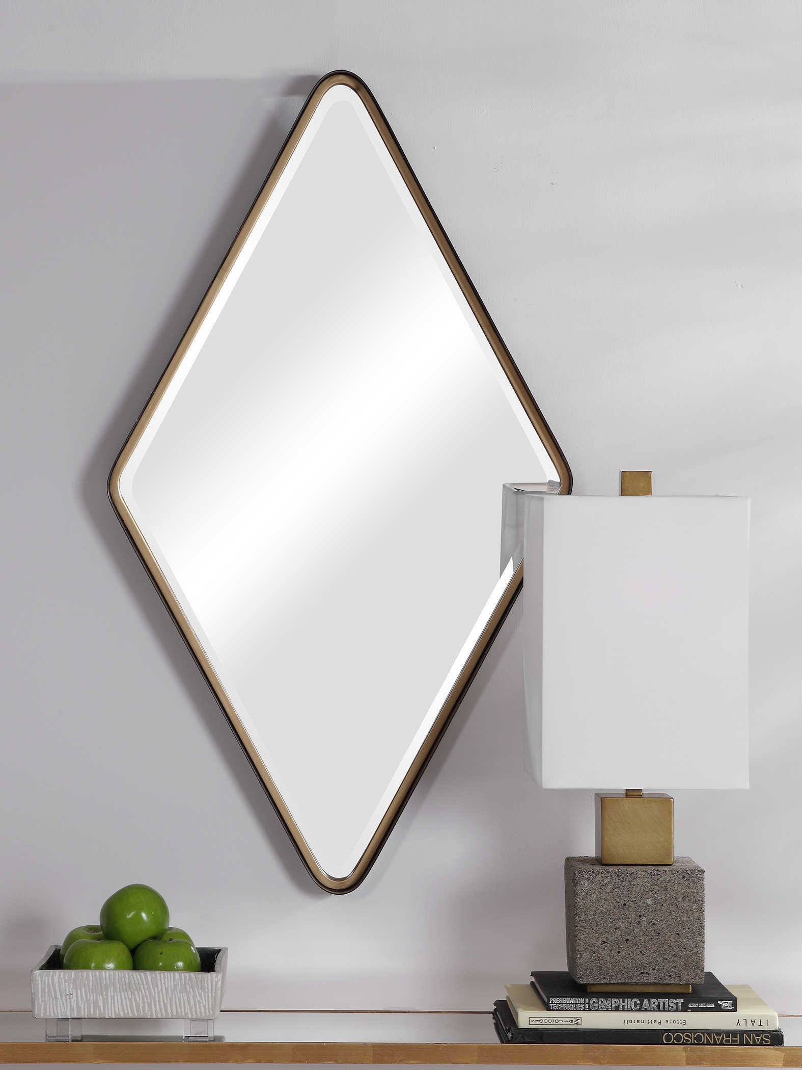 Uttermost Crofton Matte Black / Gold 24''W x 42''H Diamond Wall Mirror
