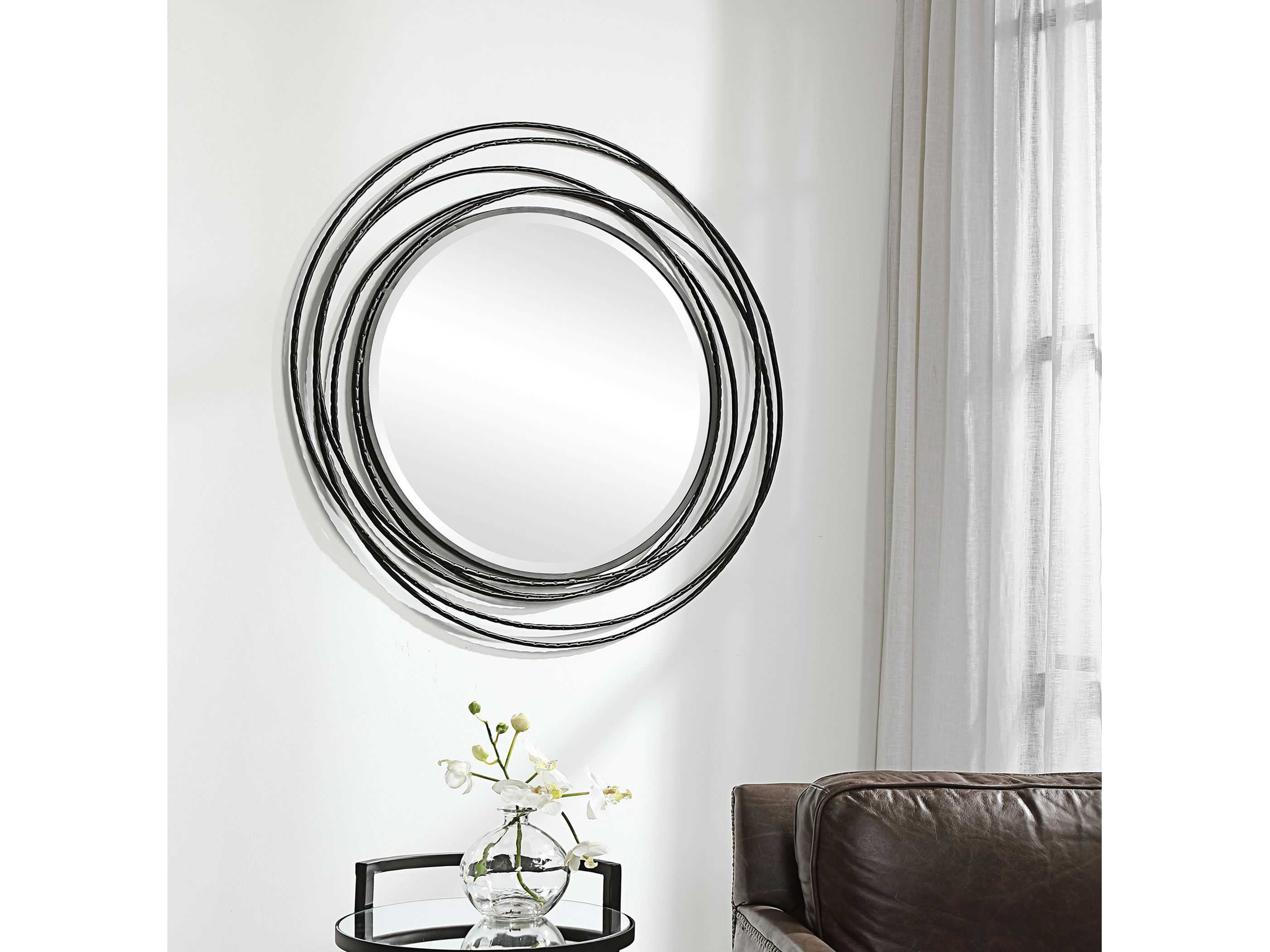 Uttermost Whirlwind Satin Black 40'' Round Wall Mirror UT09704