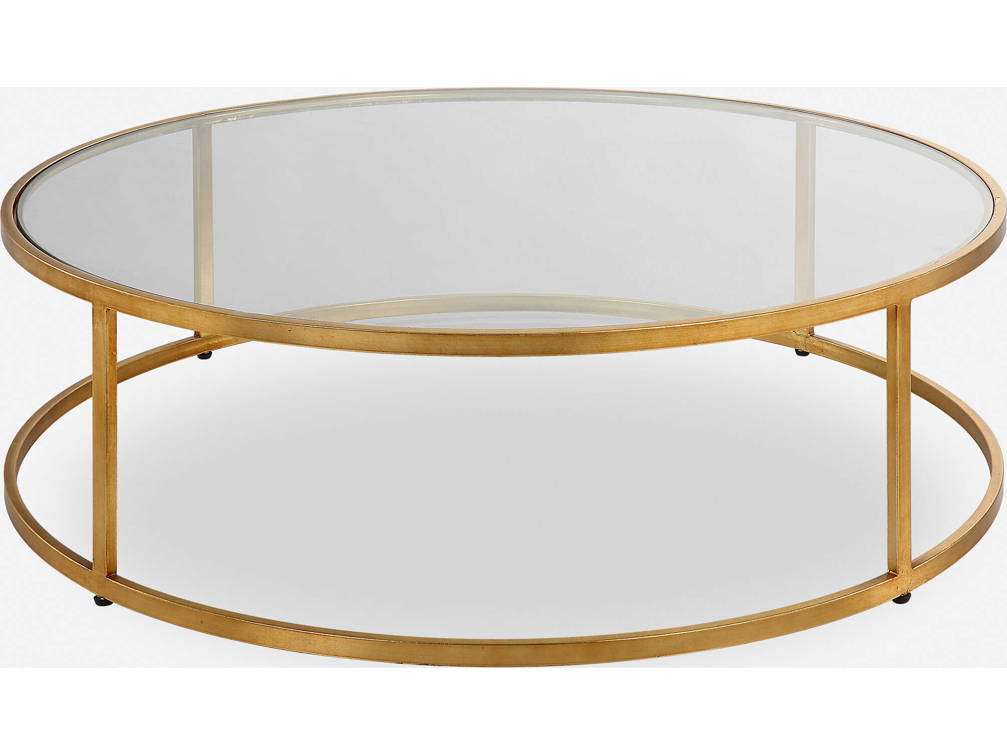 Uttermost Radius 48" Round Glass Antique Gold Coffee Table UT22971