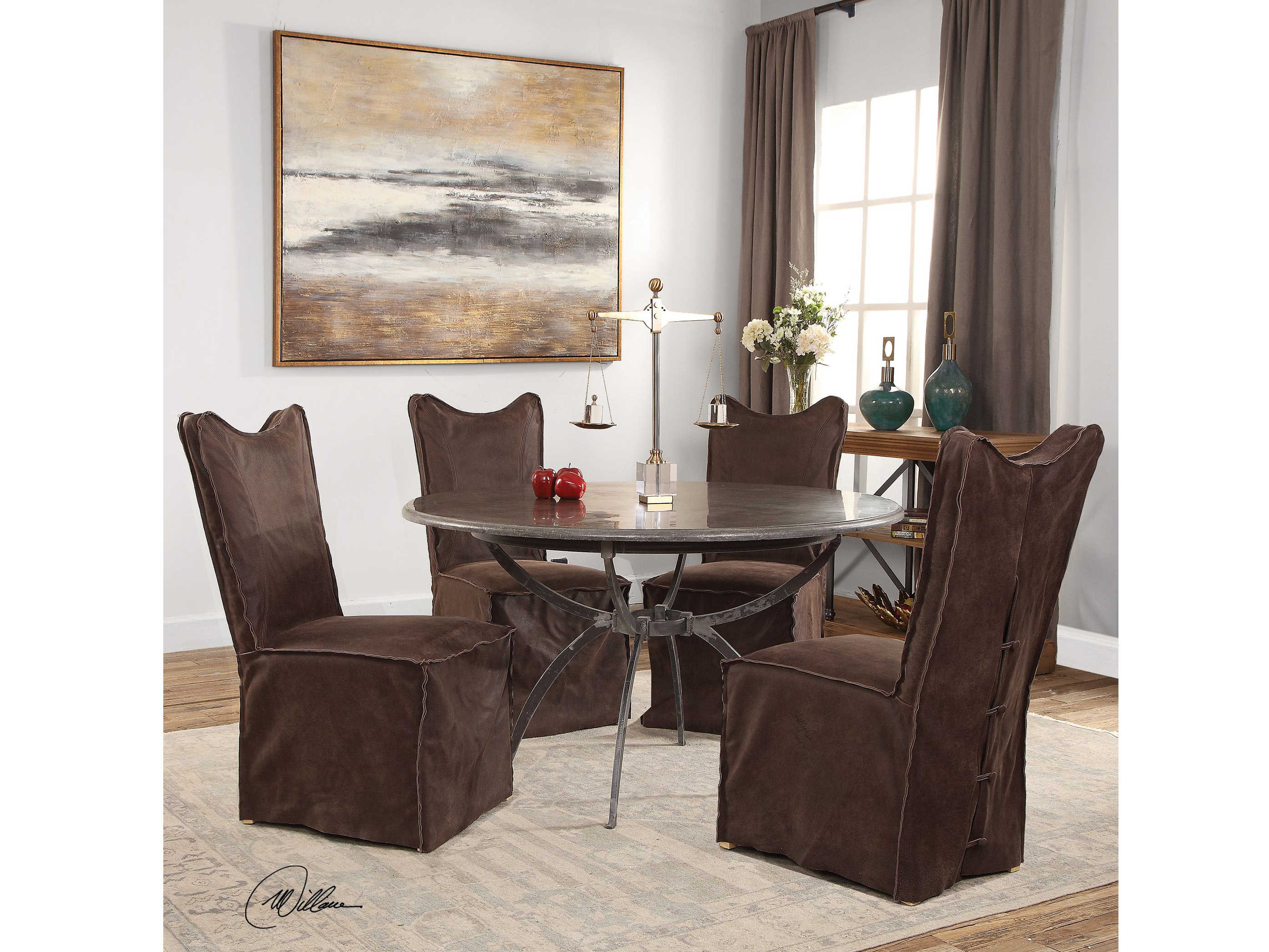 Uttermost Delroy Leather Brown Upholstered Side Dining Chair (Price