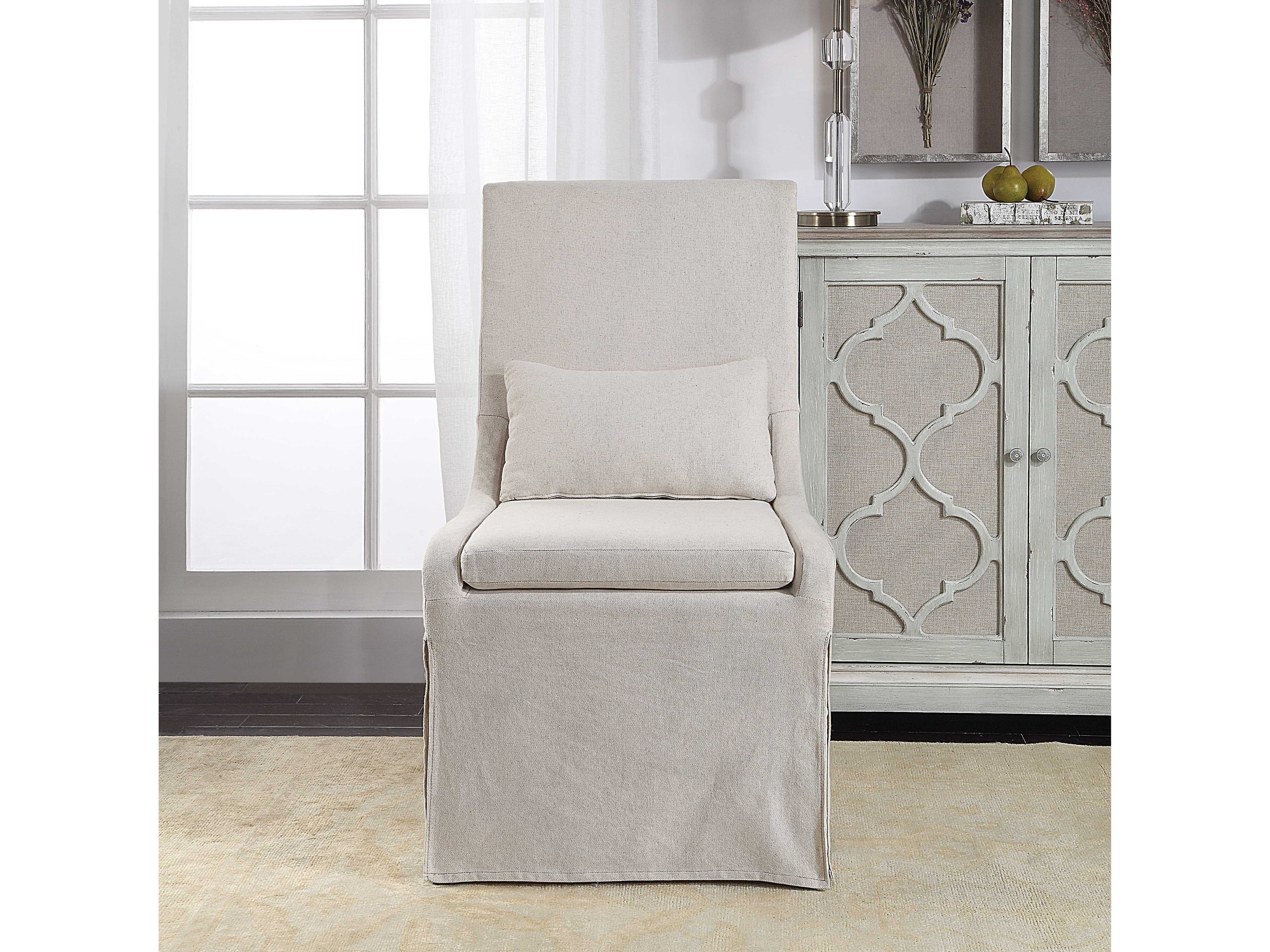Uttermost Coley Birch Wood White Fabric Upholstered Side Dining Chair