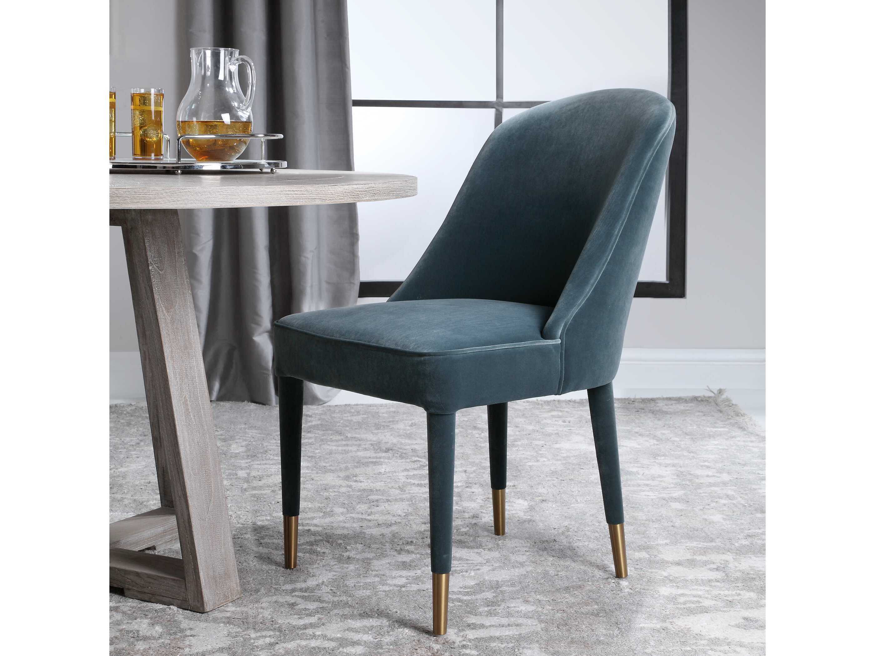 Uttermost Brie Slate Blue Velvet Side Dining Chair (Set of 2) UT235562