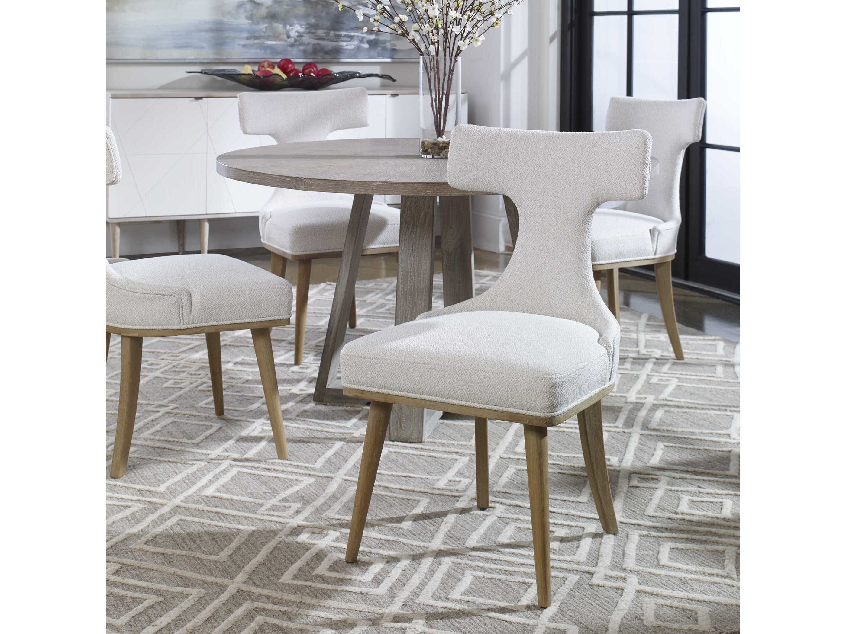 Uttermost Klismos Oak Wood White Fabric Upholstered Side Dining Chair