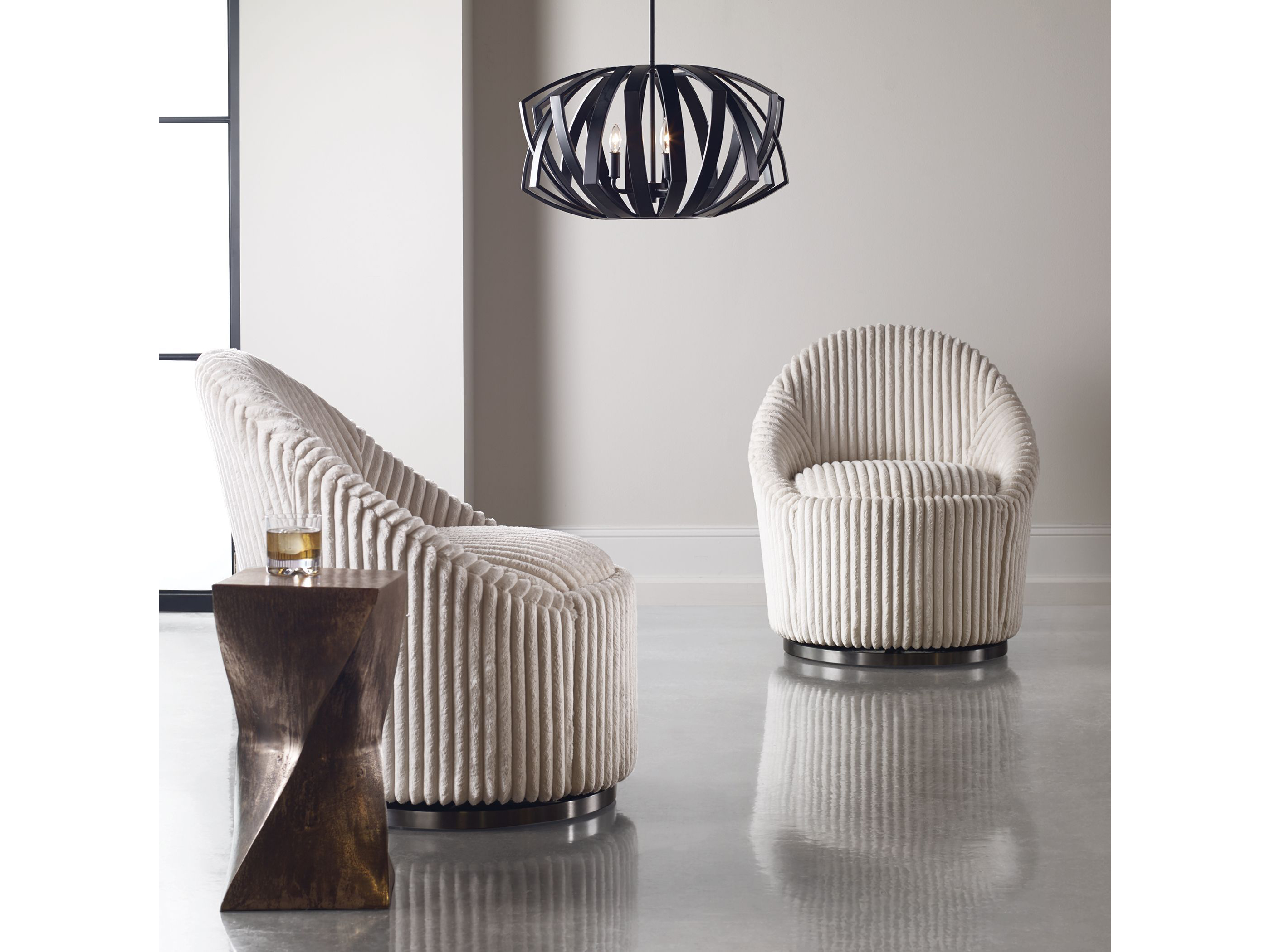 Uttermost Crue Swivel 28" White Fabric Accent Chair UT23578