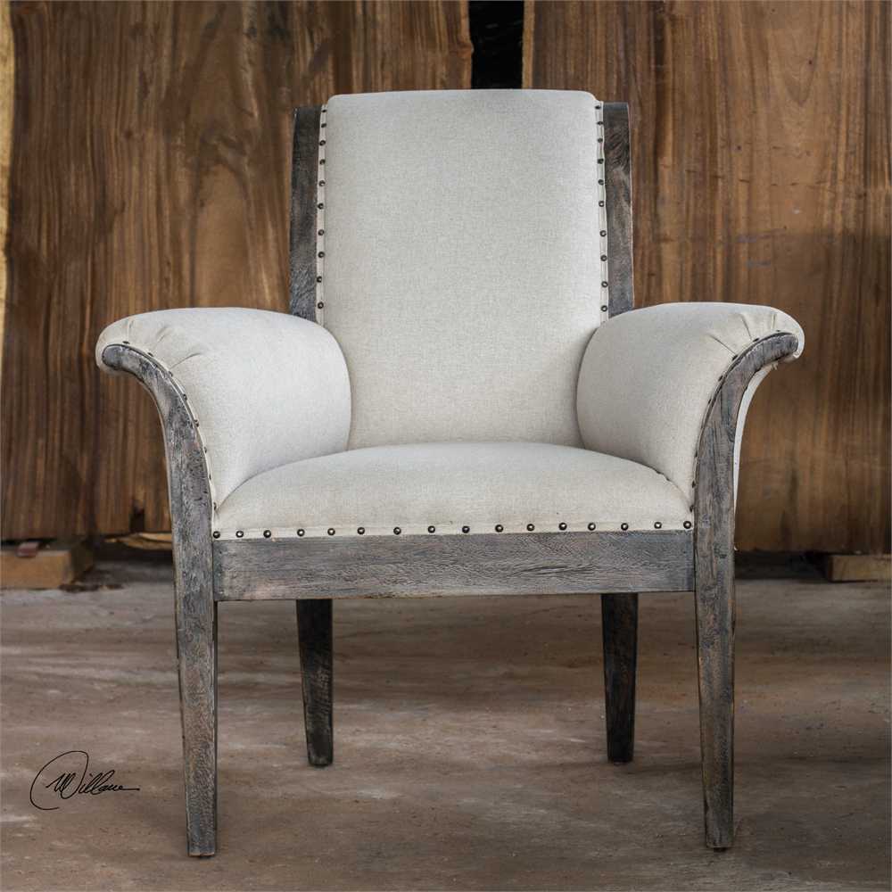 Uttermost Cahira Driftwood & Antique White Accent Chair UT23653