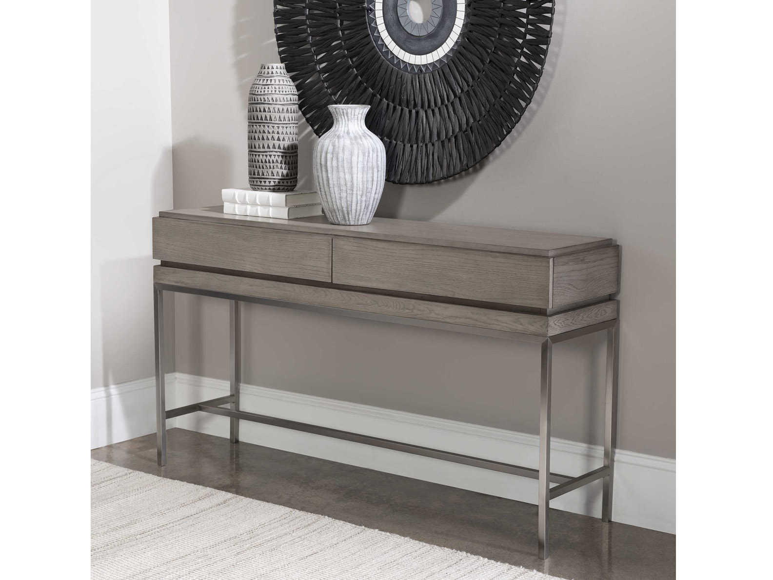 Uttermost Kamala Rectangular Wood Light Mushroom Gray Brushed Nickel