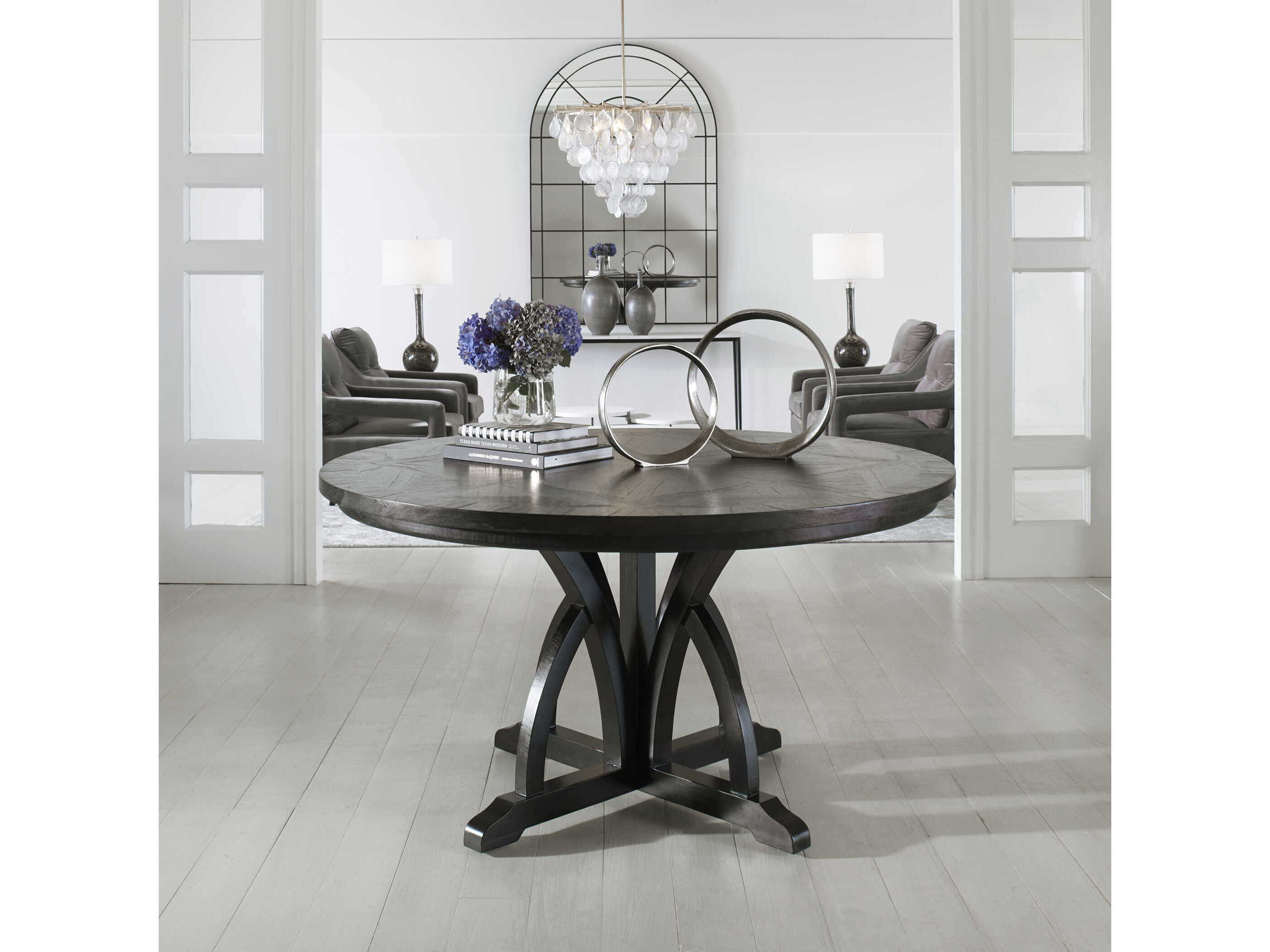 Uttermost Maiva 56" Round Wood Weathered Black Dining Table UT25861