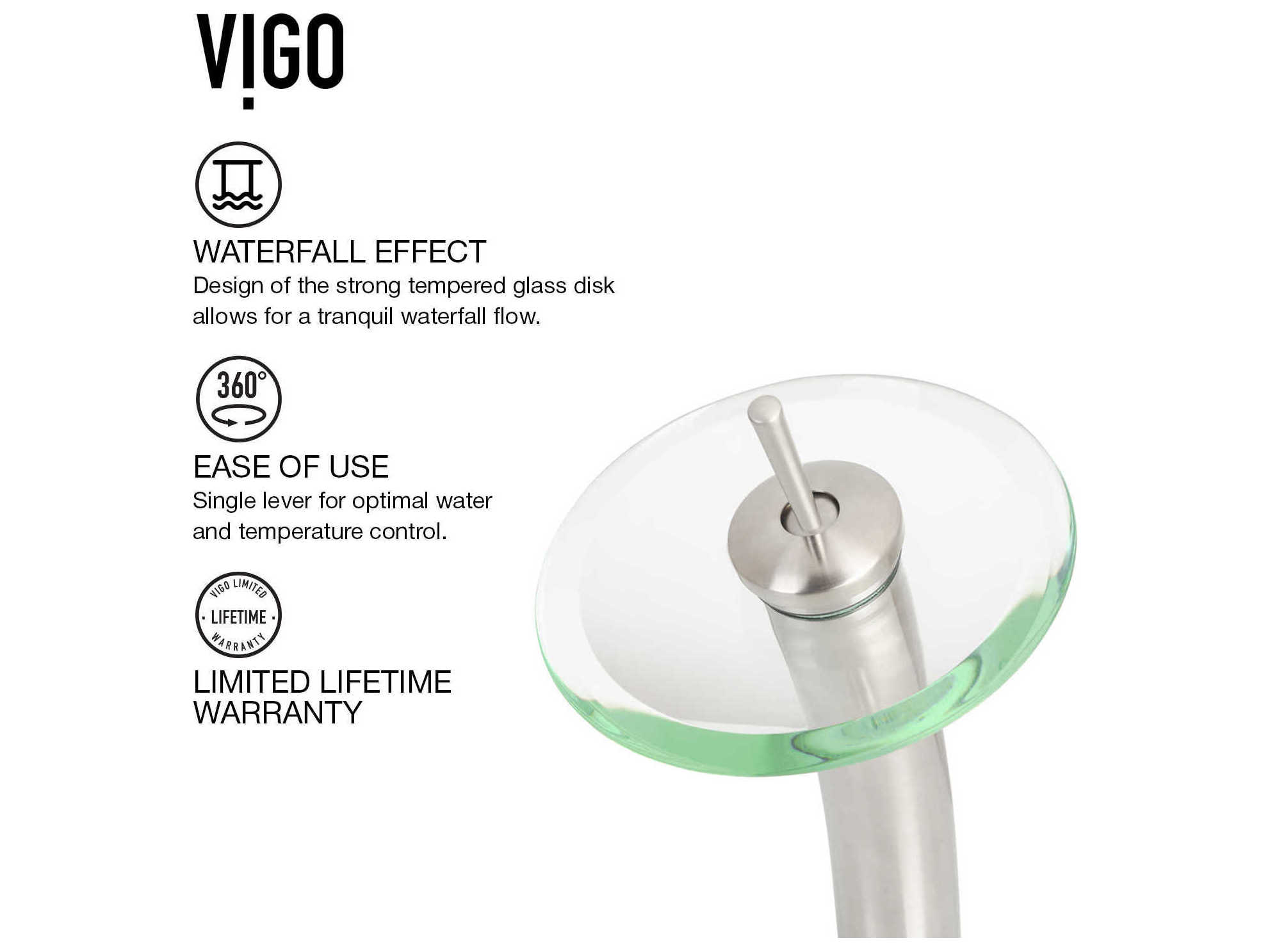 Vigo Waterfall Brushed Nickel 1Handle Bathroom Faucet VIVG03002BN