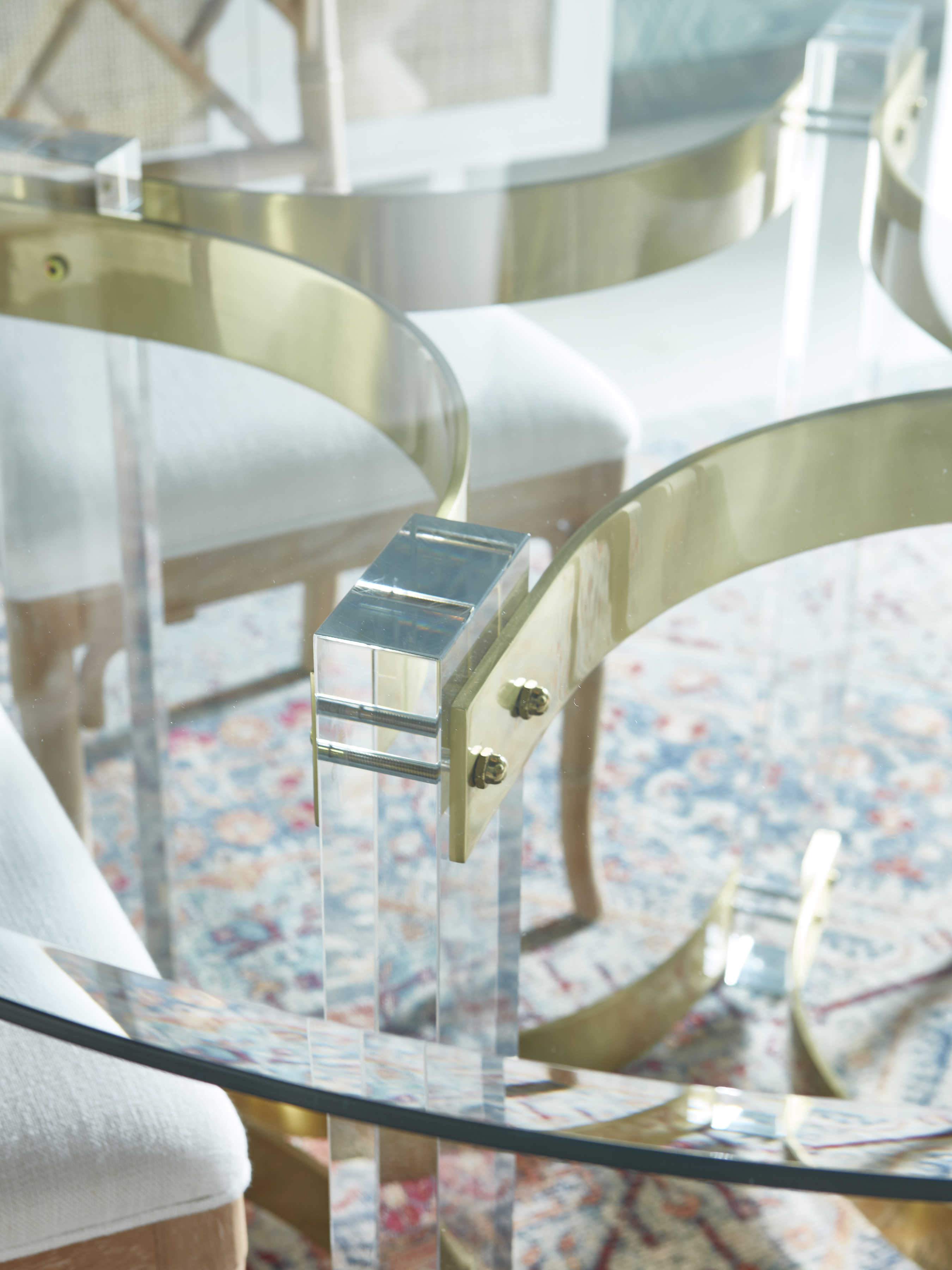 Worlds Away 54" Round Glass Antique Brass Acrylic Dining Table