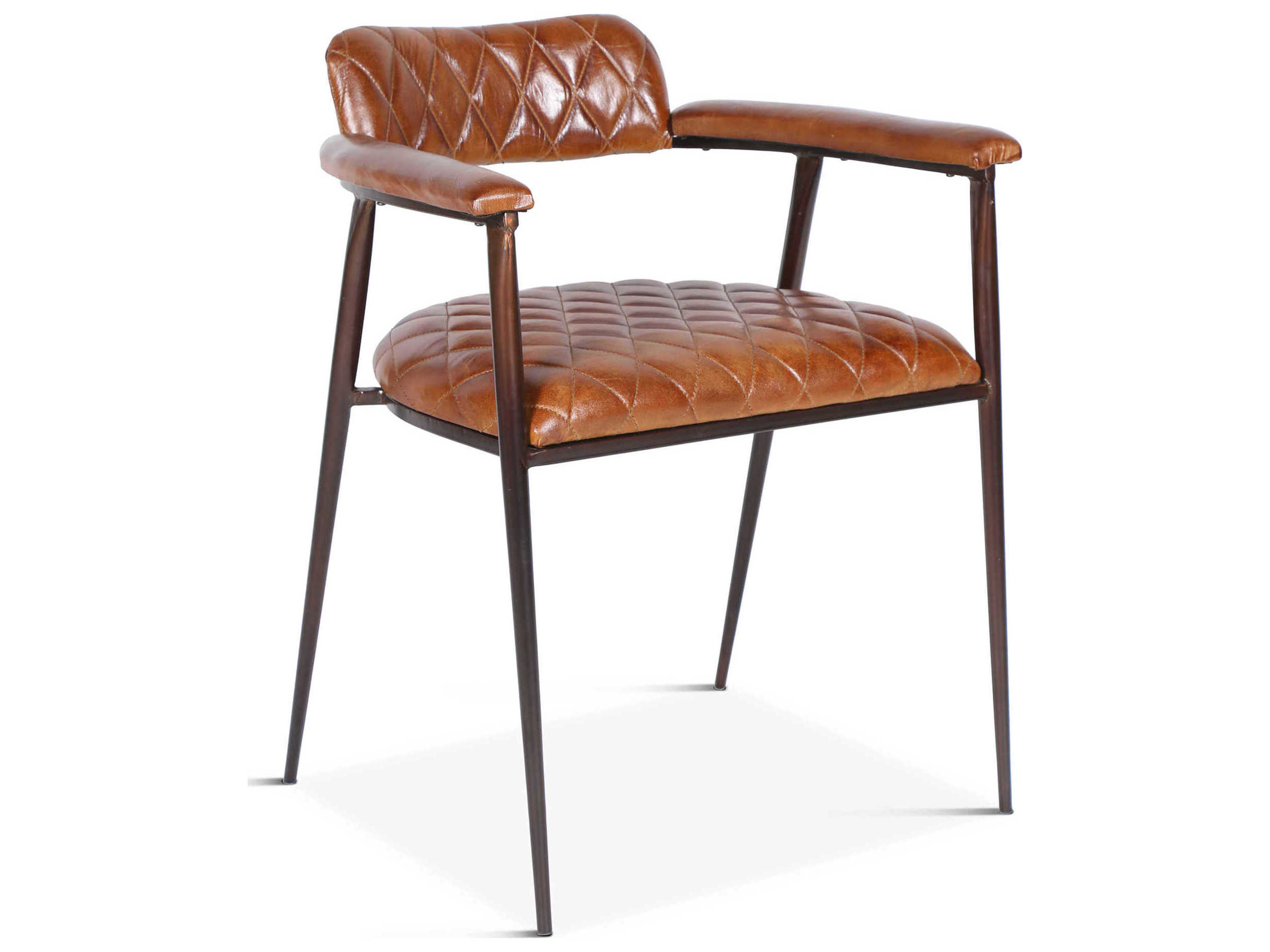 World Interiors Hudson Leather Brown Upholstered Arm Dining Chair