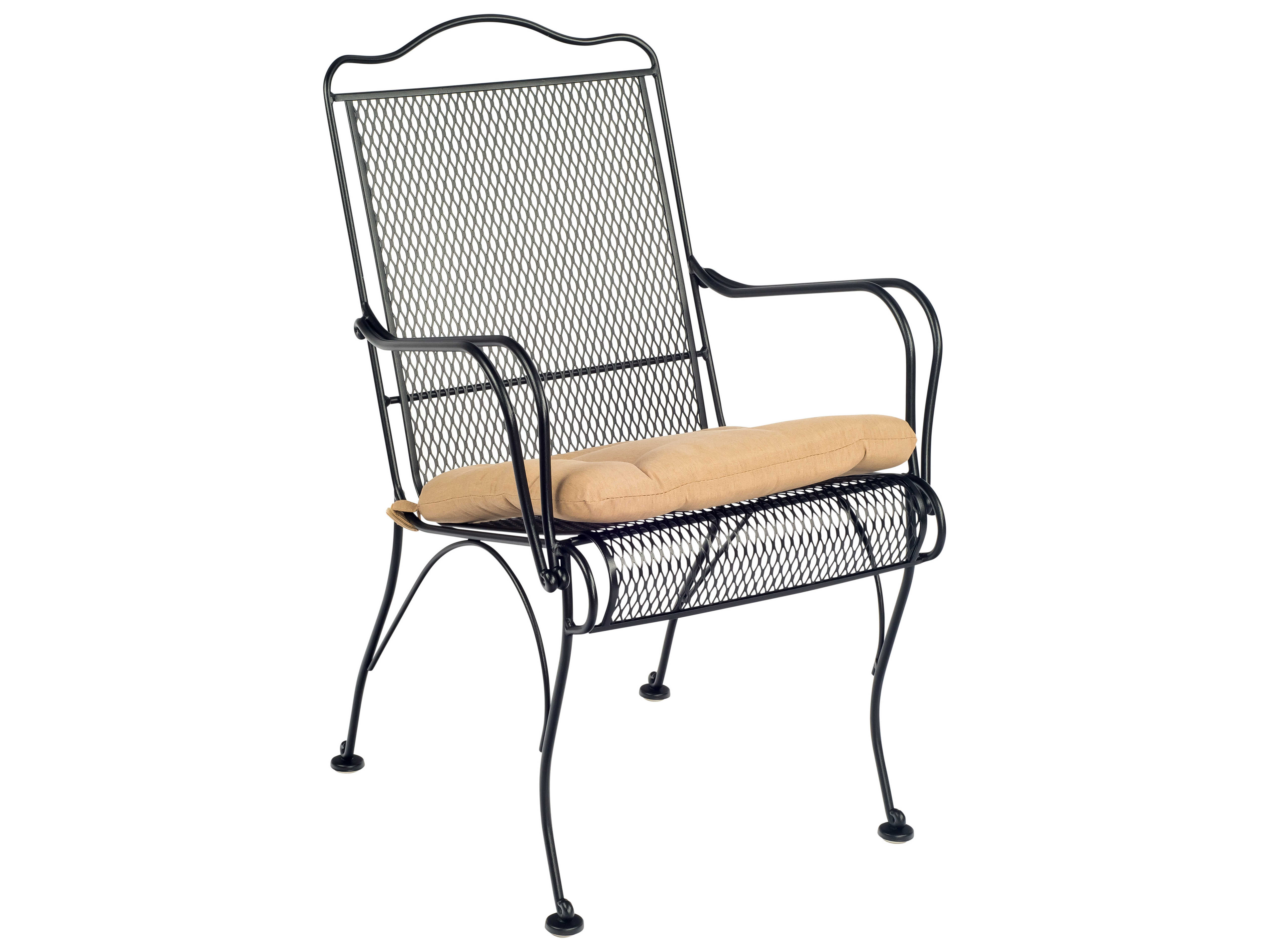 Woodard Tucson Mesh Wrought Iron High Back Dining Arm Chair with