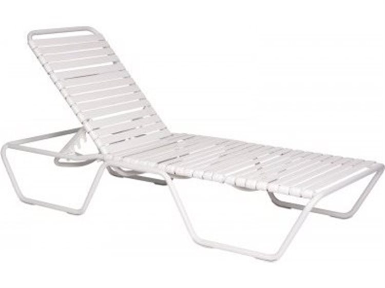 Woodard Quick Ship Baja Aluminum White Strap Chaise Lounge WR23070N.44.1A