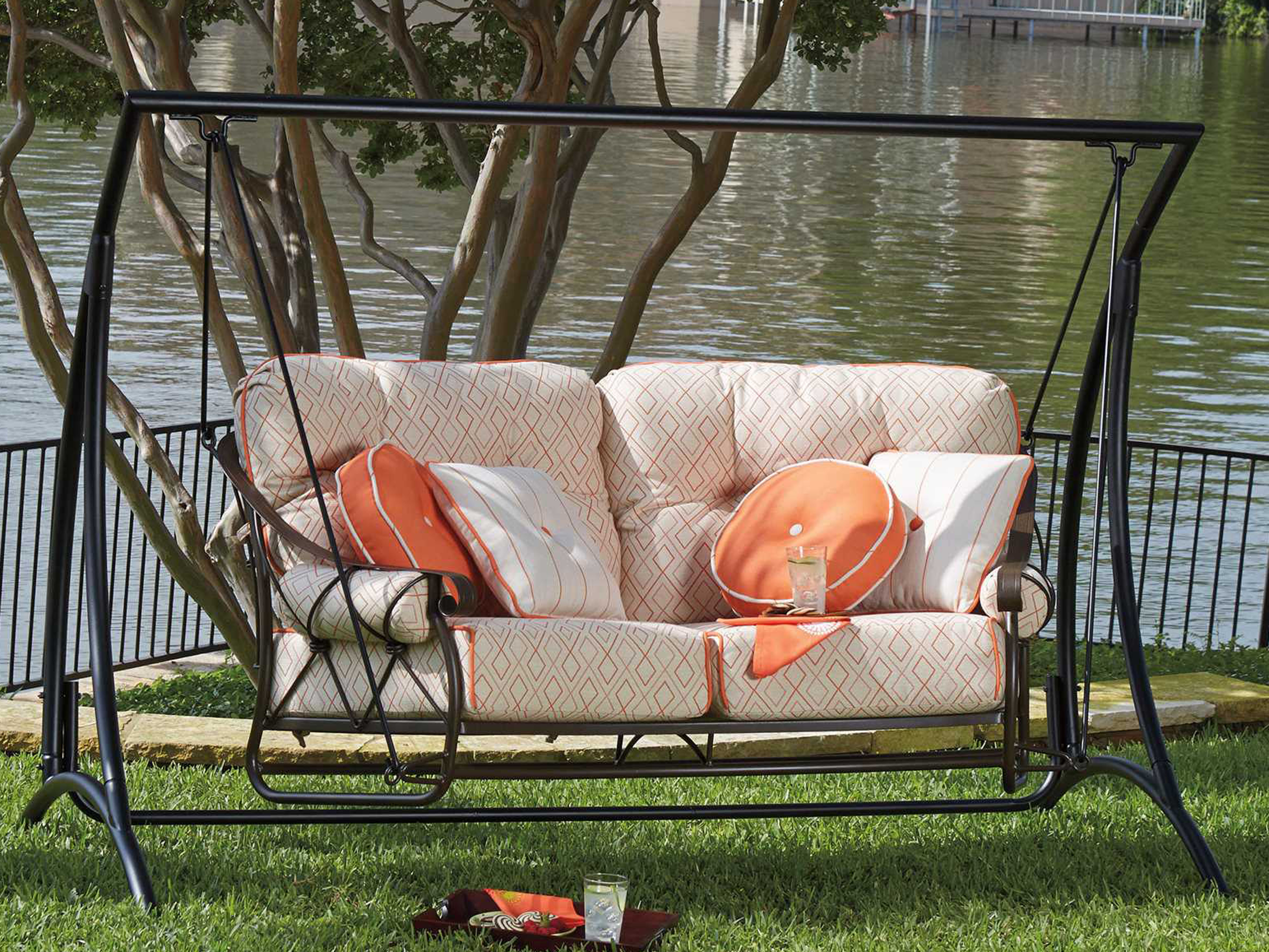 Woodard Derby Cushion Wrought Iron Patio Swing WR4T0179