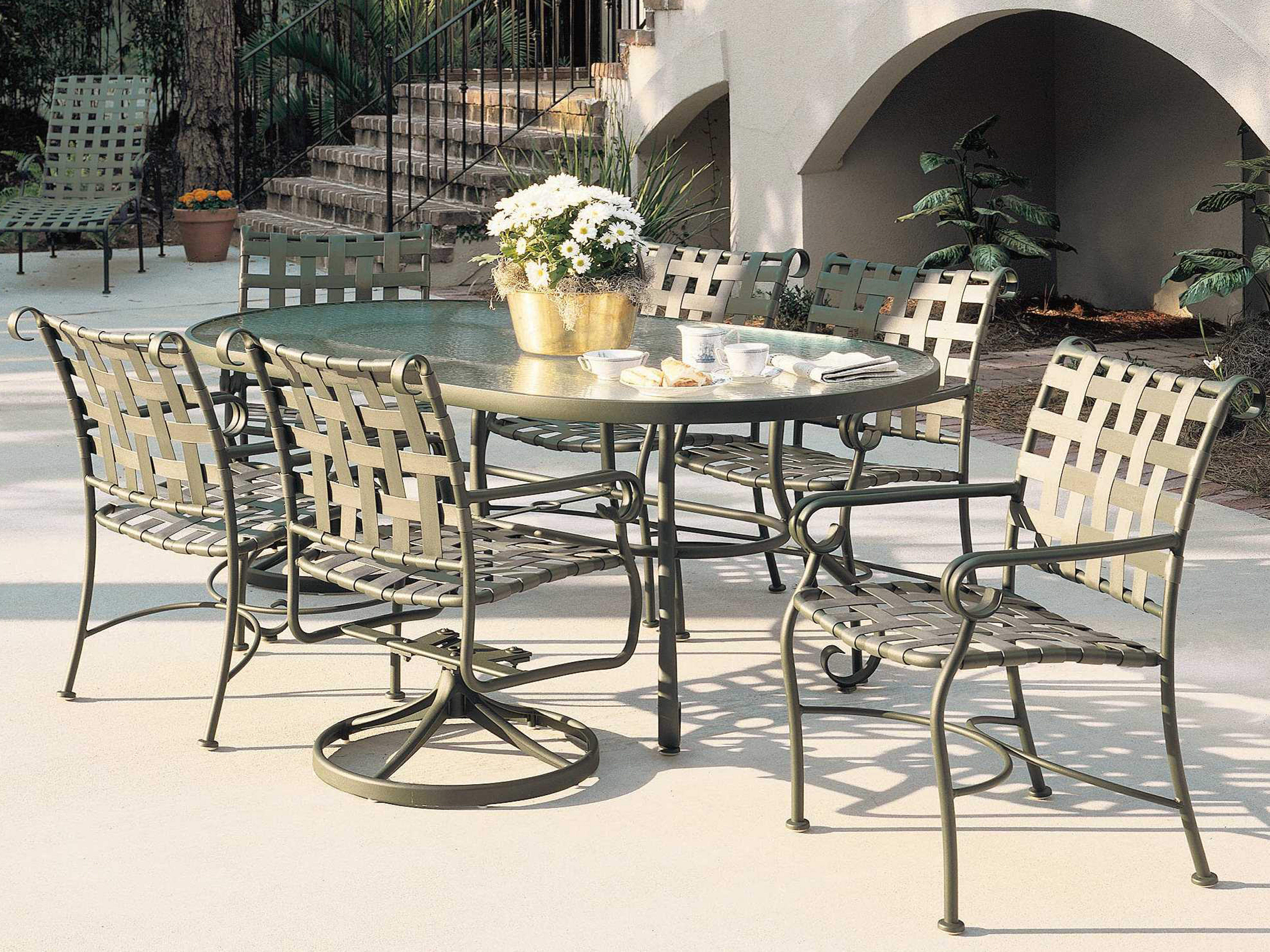 Woodard Ramsgate Aluminum 74''W x 42''D Oval Obscure Glass Top Dining