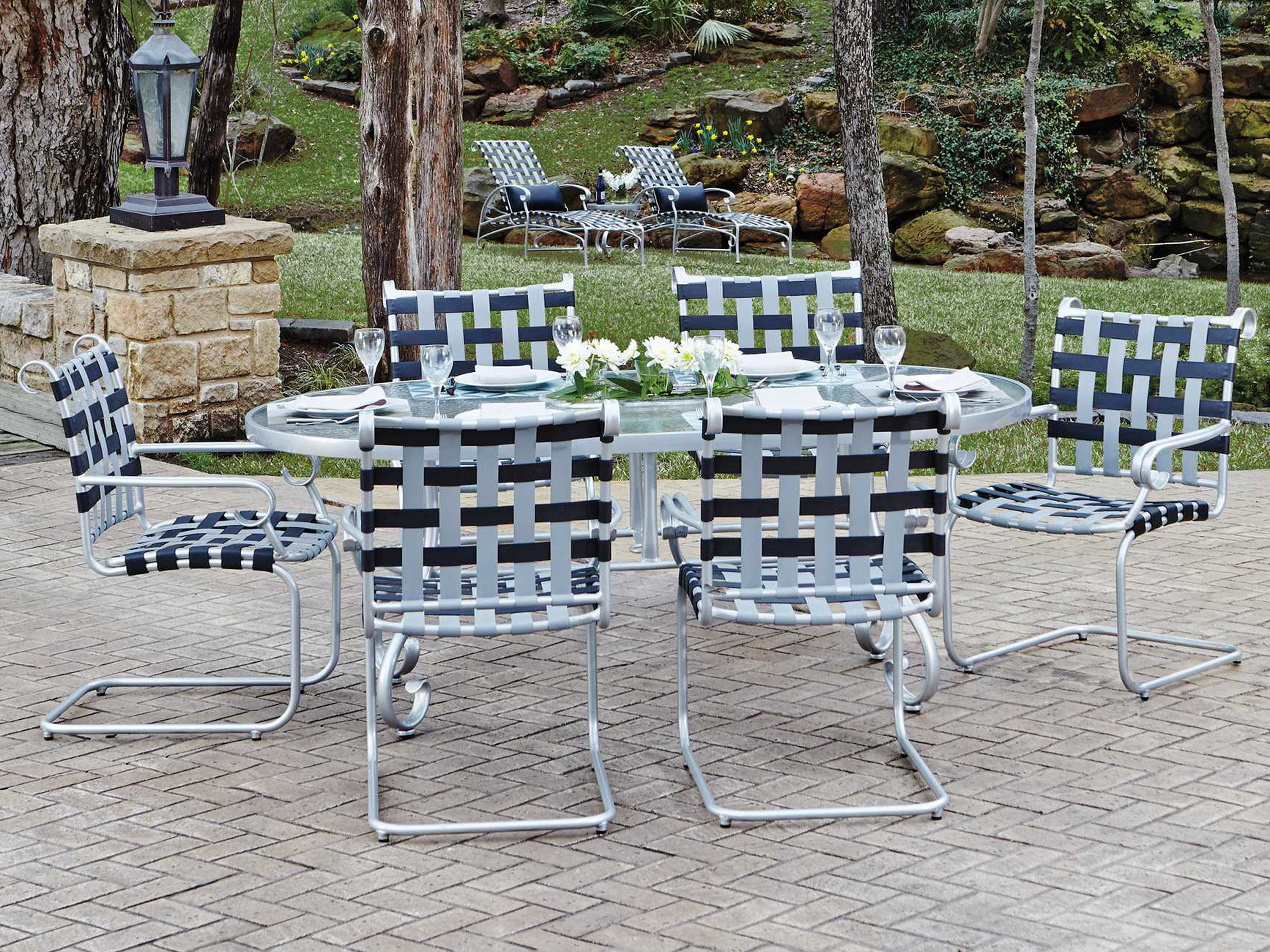 Woodard Ramsgate Aluminum 74''W x 42''D Oval Obscure Glass Top Dining