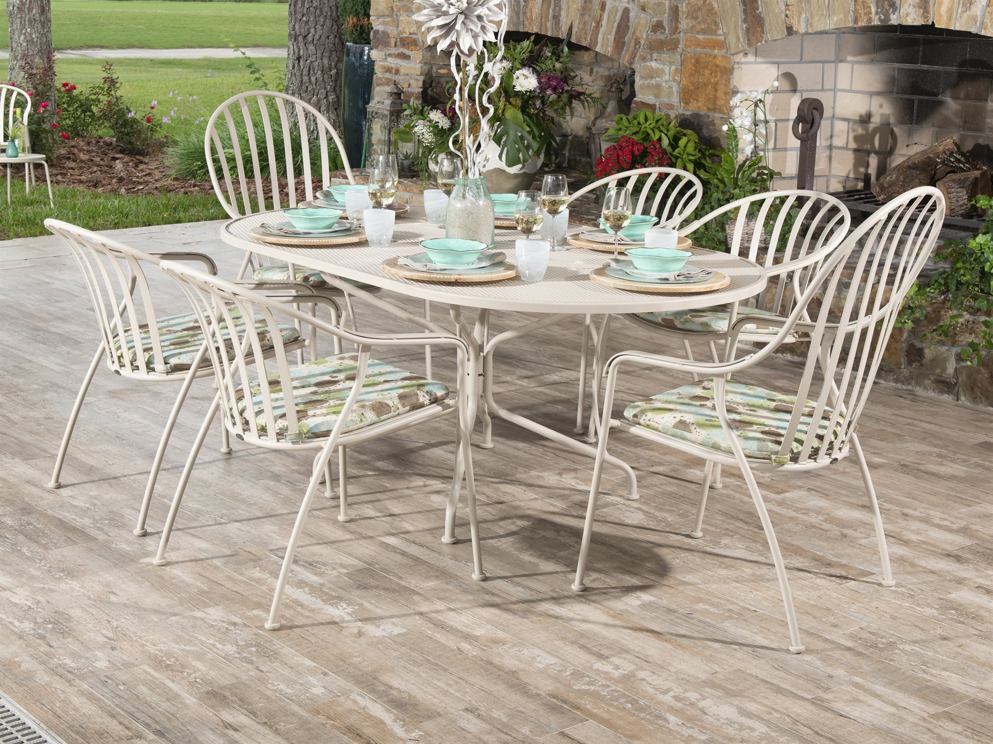 Woodard Valencia Wrought Iron Stackable High Back Barrel Outdoor Dining