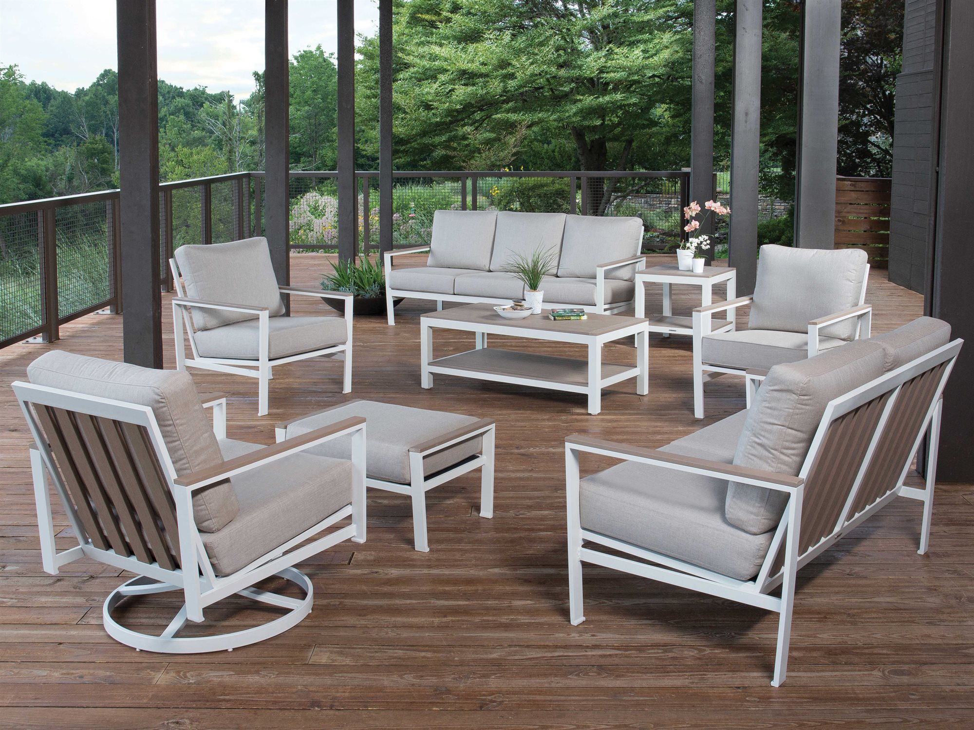 Winston Quick Ship Echo Deep Seating Aluminum Resin Wood Sofa WSHQ145203