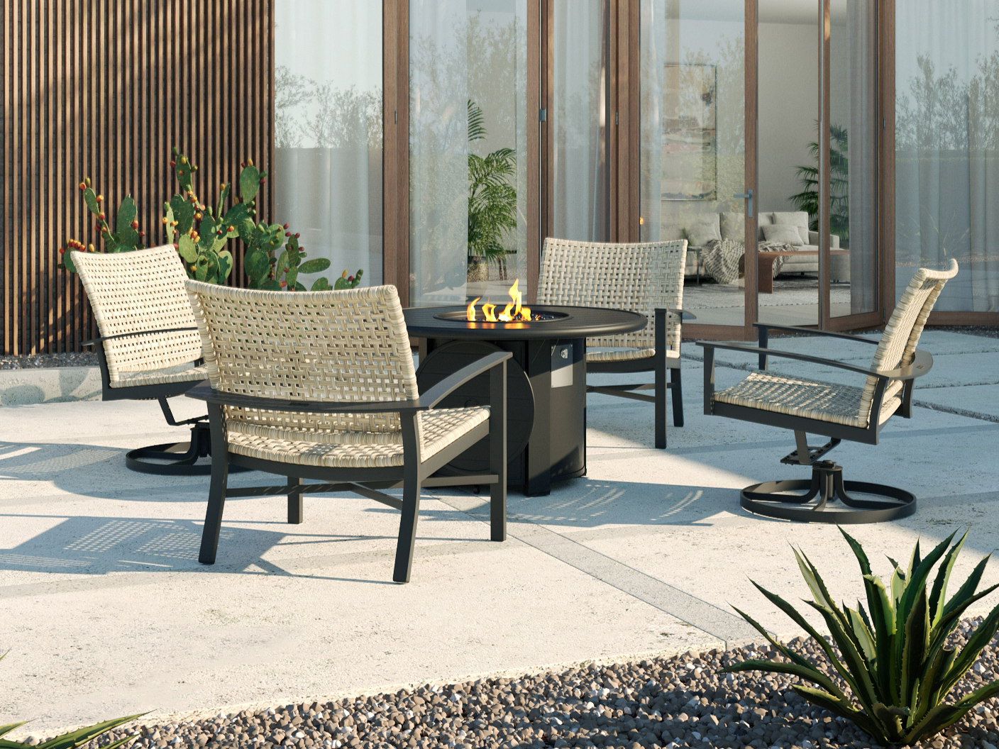 Winston Jasper Aluminum Wicker Fire Pit Lounge Set JAS5PCSTMFPR