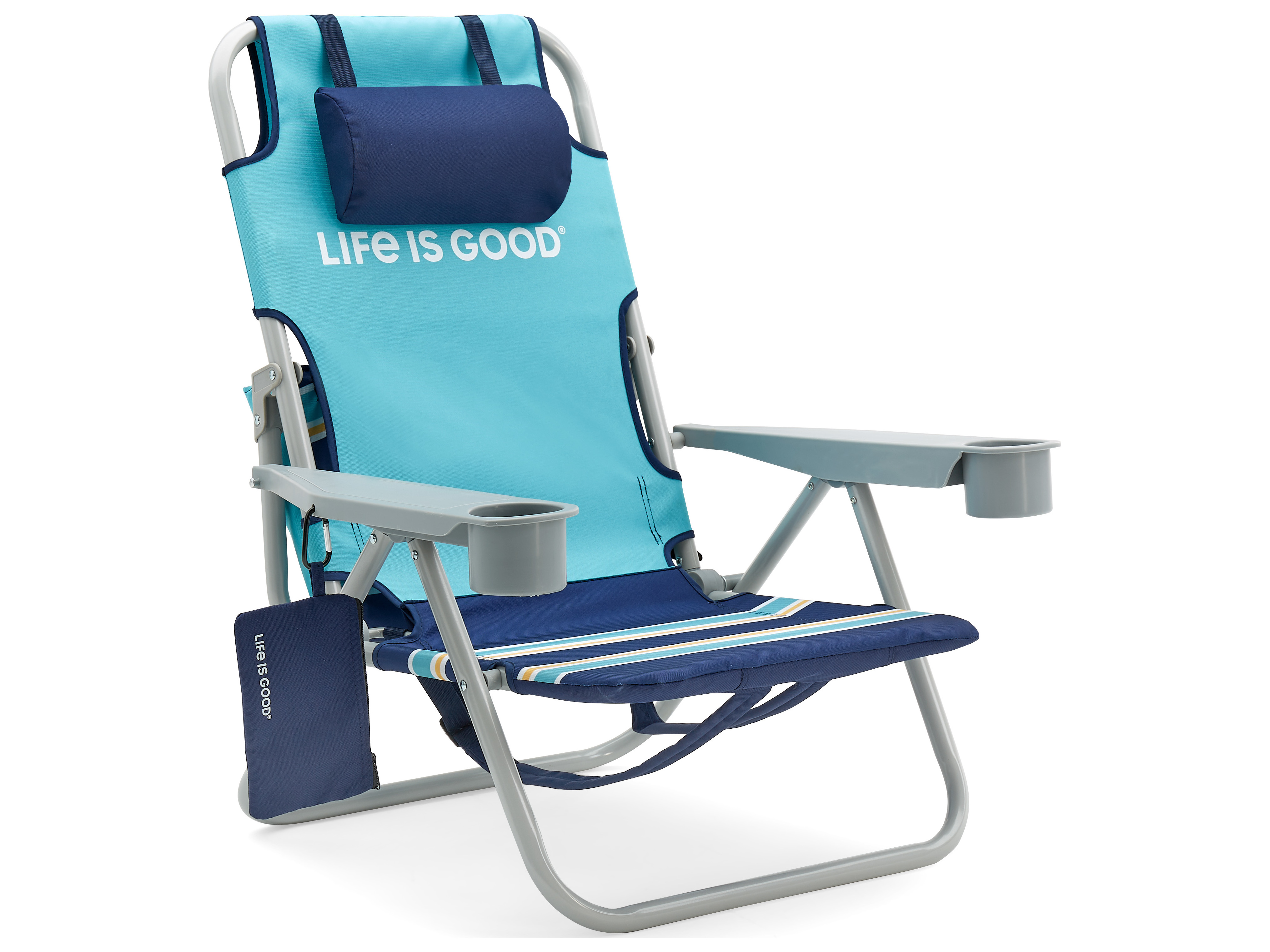 Life is Good Back Pack Aluminum Silver Beach Chair in Blue Turtle