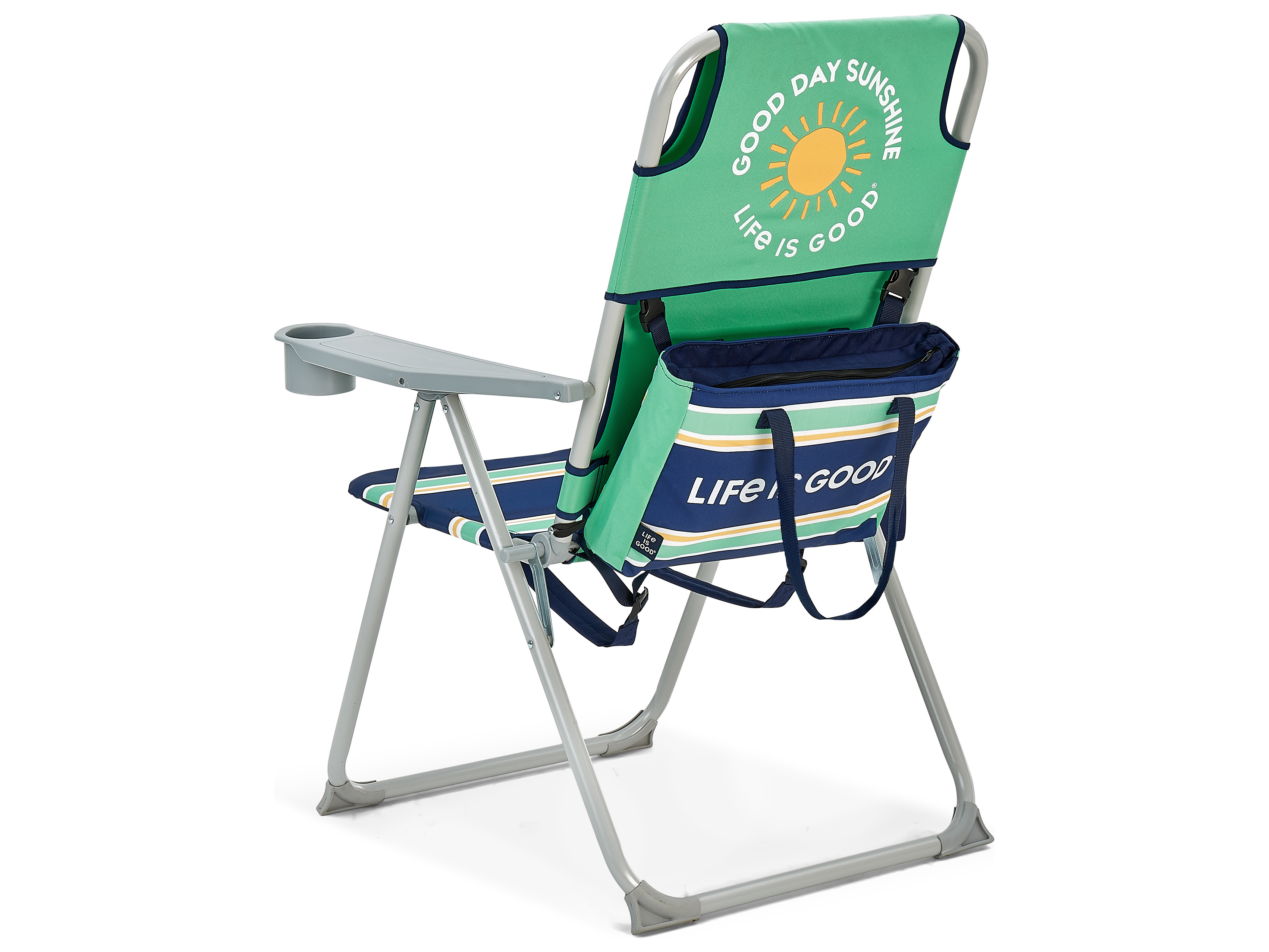 Life is Good Back Pack Aluminum Silver Lawn Chair in Green Sun
