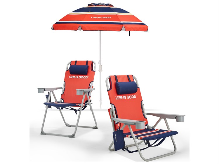Life is Good Back Pack Aluminum Silver Lawn Chair in Orange Daisy