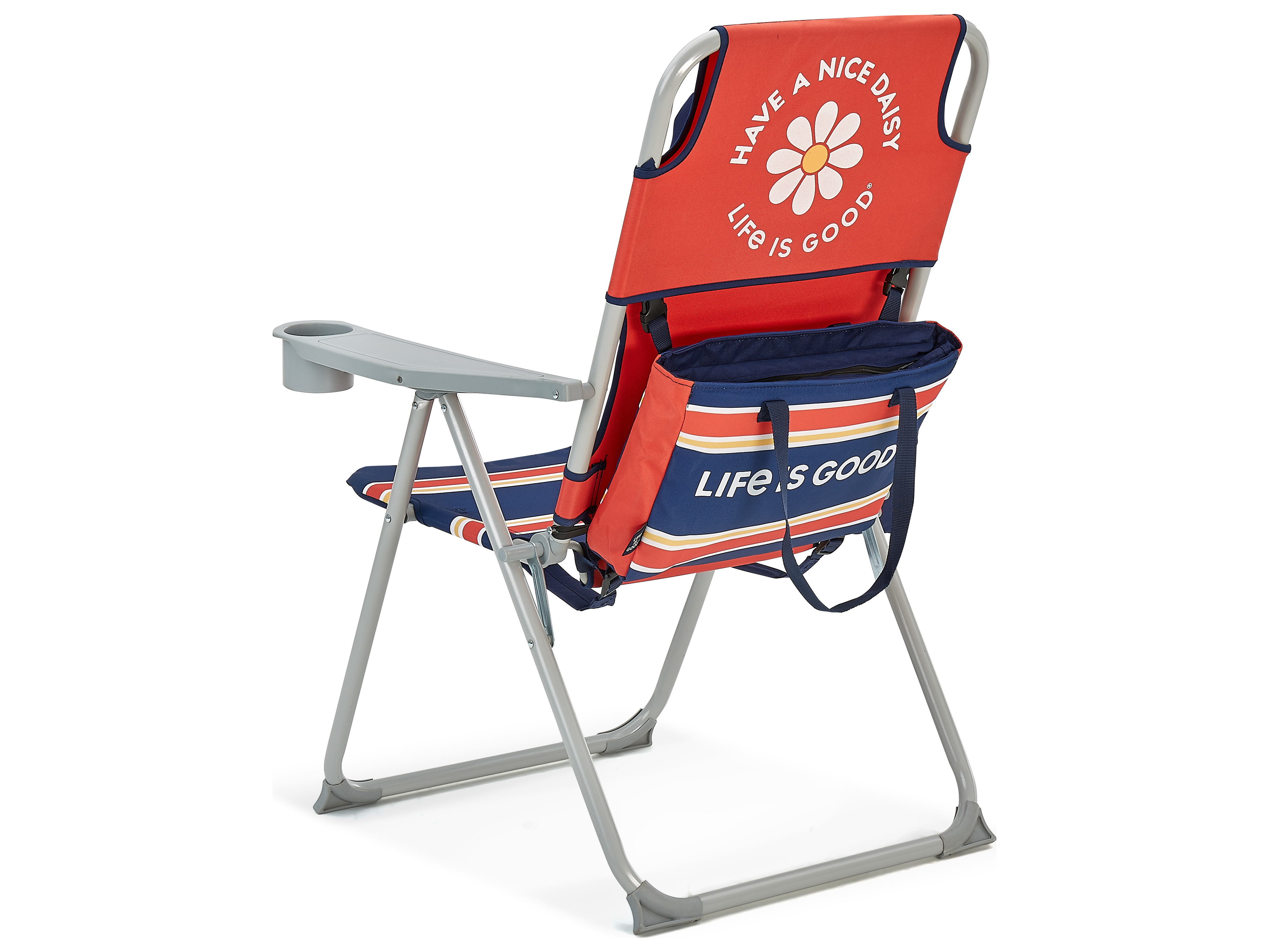 Life is Good Back Pack Aluminum Silver Lawn Chair in Orange Daisy