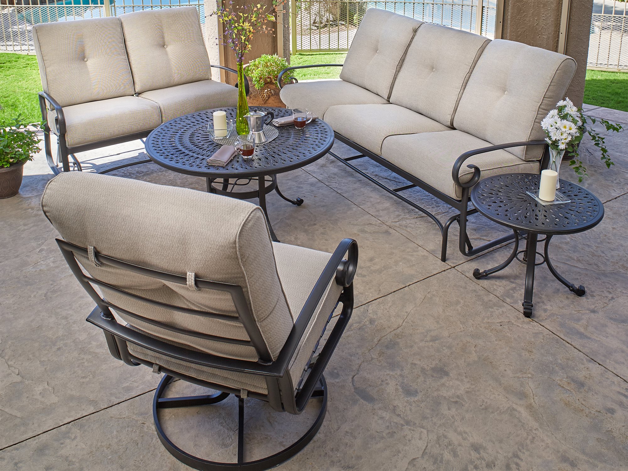Winston Cushion Quick Ship Cast Aluminum Lounge Set