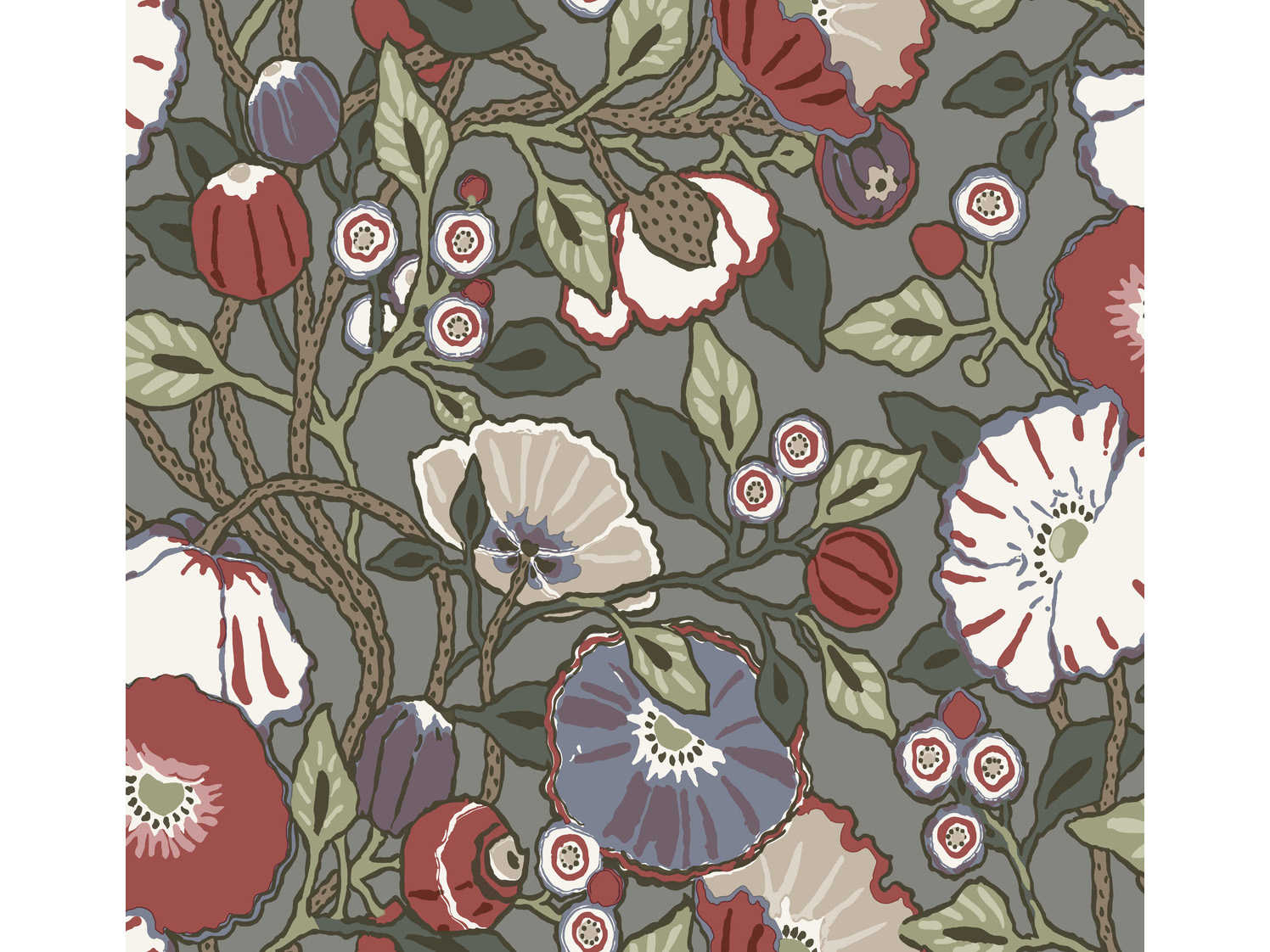 York Wallcoverings Conservatory Charcoal Vincent Poppies Wallpaper