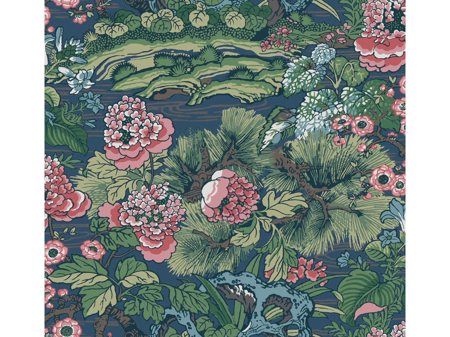 York Wallcoverings Conservatory Blue / Green Dynasty Floral Branch