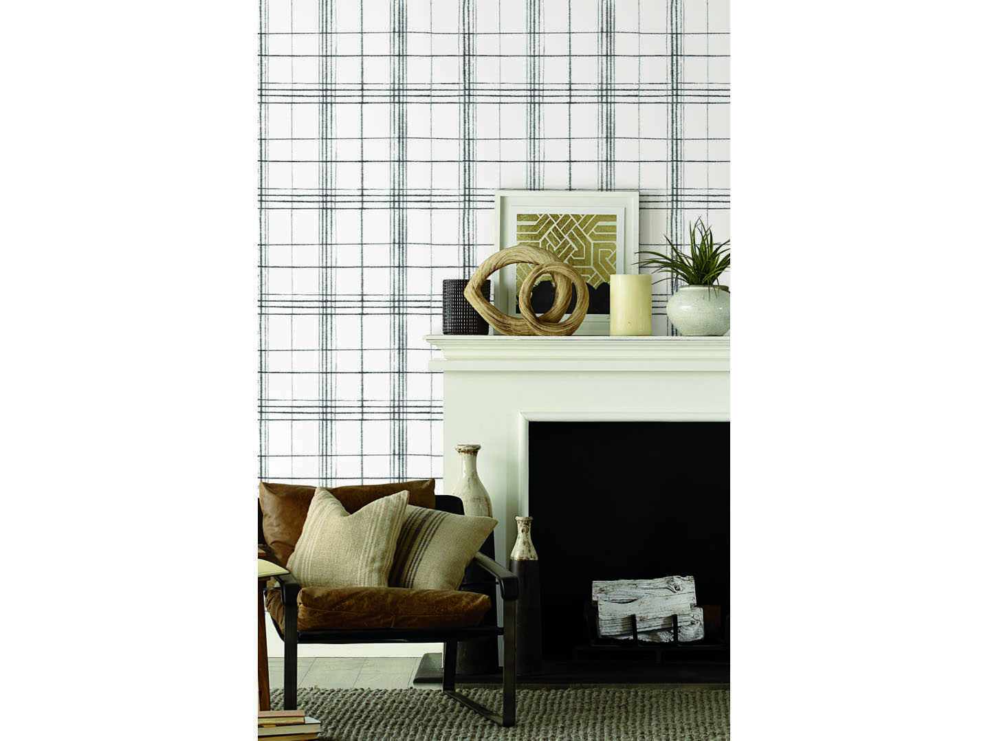 York Wallcoverings Simply Farmhouse Black / White Farmhouse Plaid