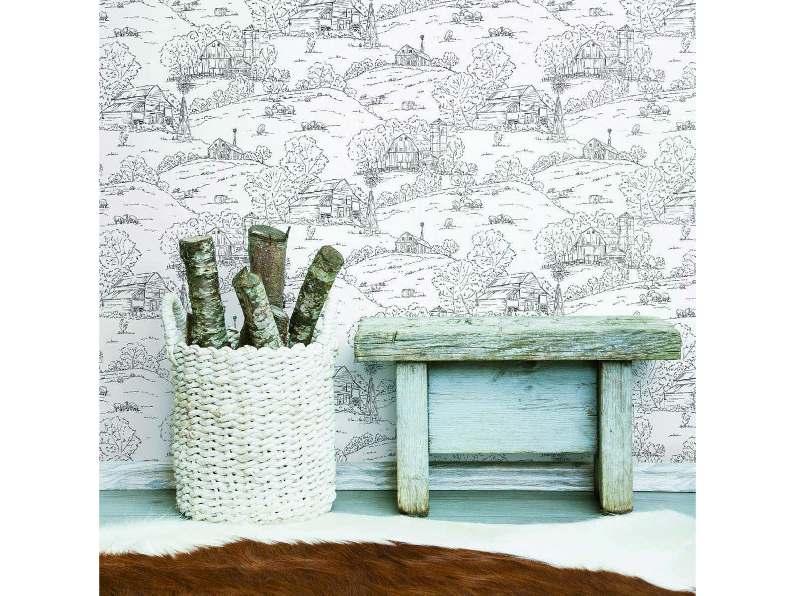 York Wallcoverings Simply Farmhouse Black / White Pasture Toile