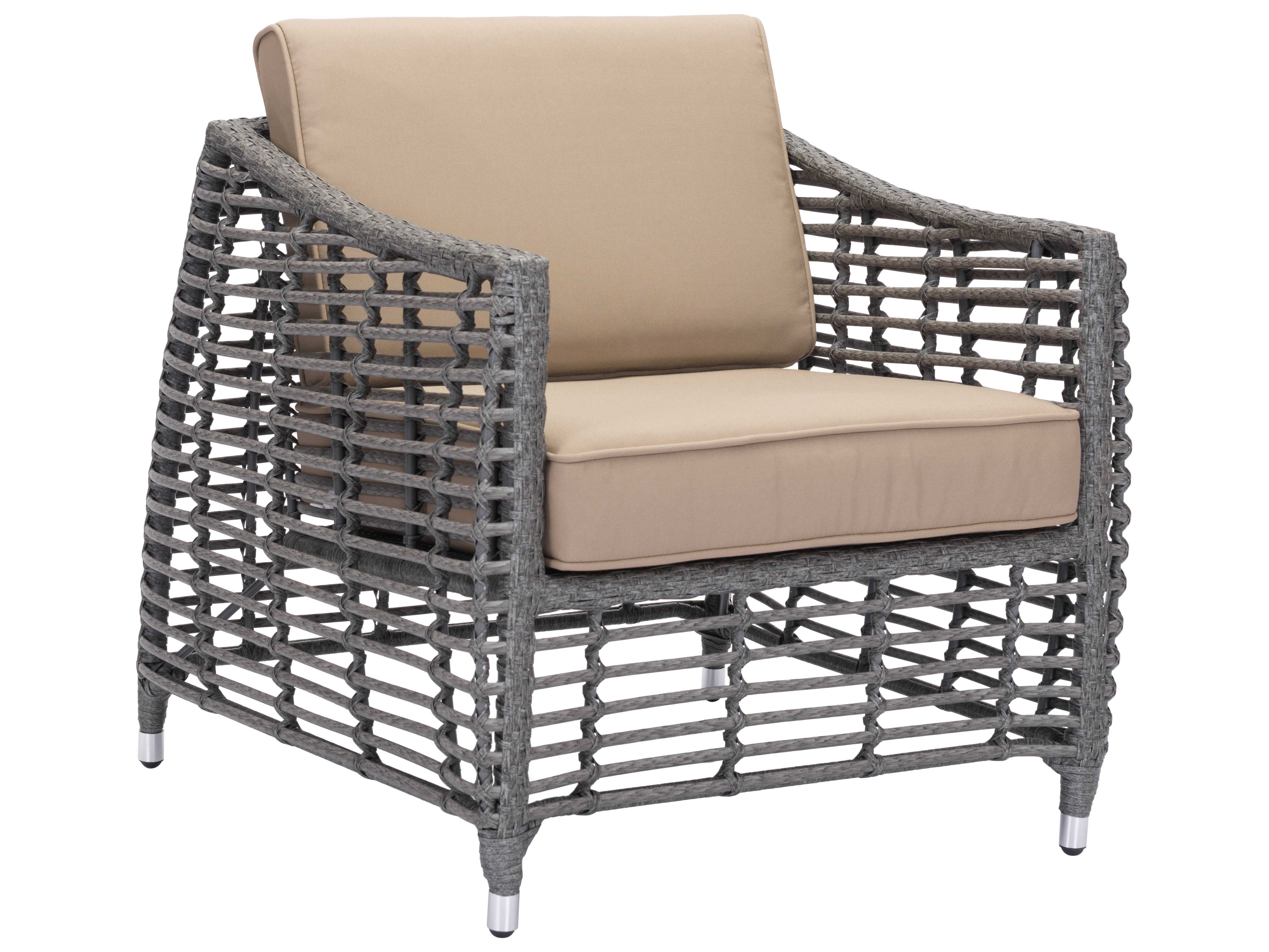 Zuo Outdoor Trek Beach Aluminum Wicker Arm Chair in Gray & Beige 703826