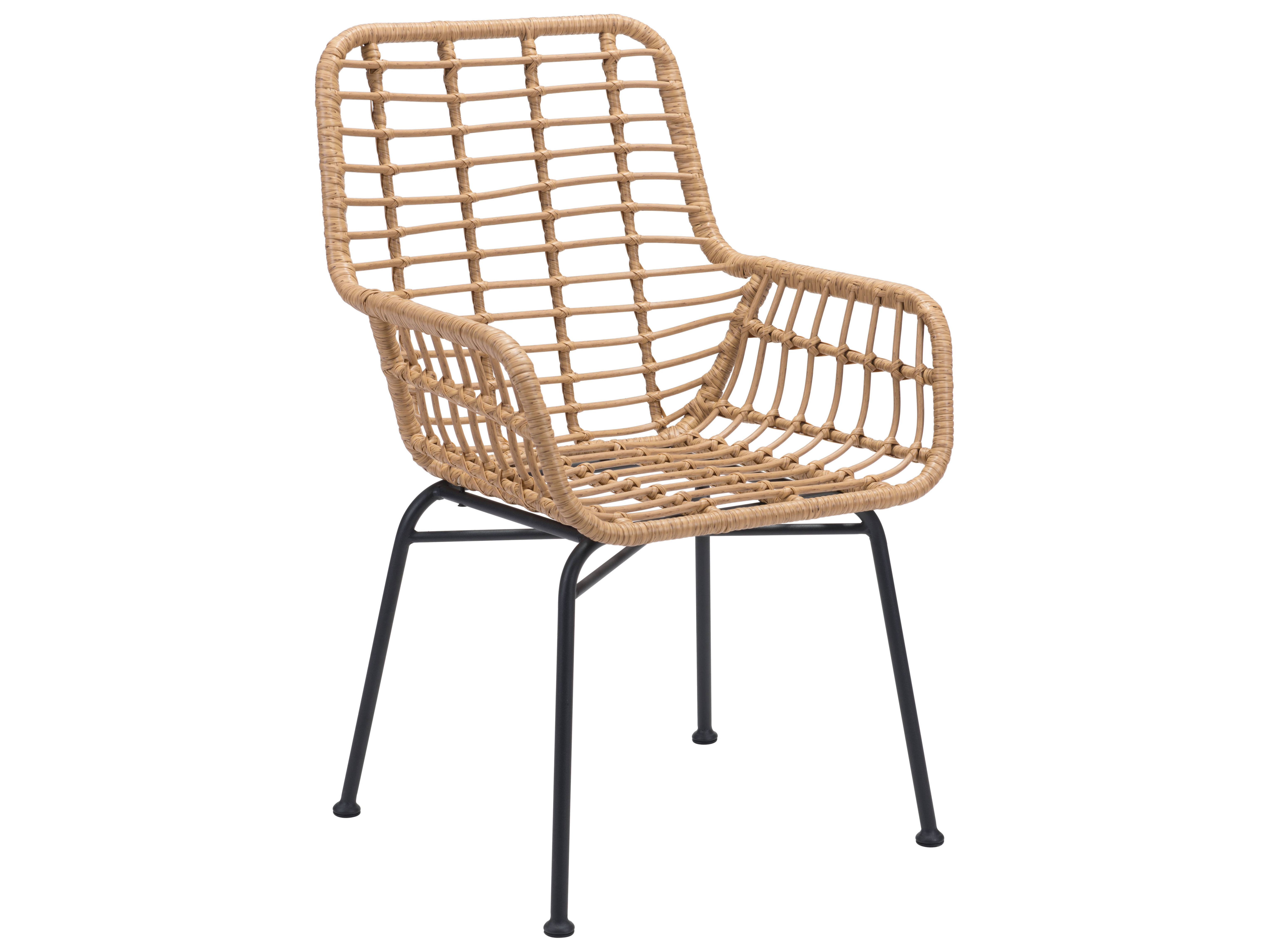 Zuo Outdoor Lyon Steel Wicker Natural Dining Arm Chair Set of Two 703941