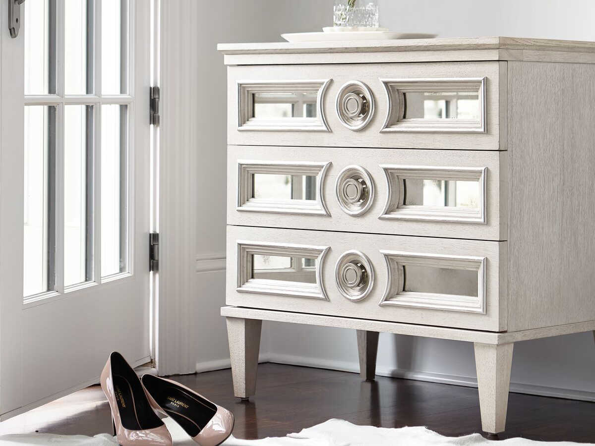 Bernhardt Allure Manor White / Silver Luster ThreeDrawers Nightstand