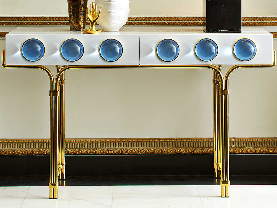 Jonathan Adler Globo White / Blue 50'' Wide Rectangular Console Table JON21724