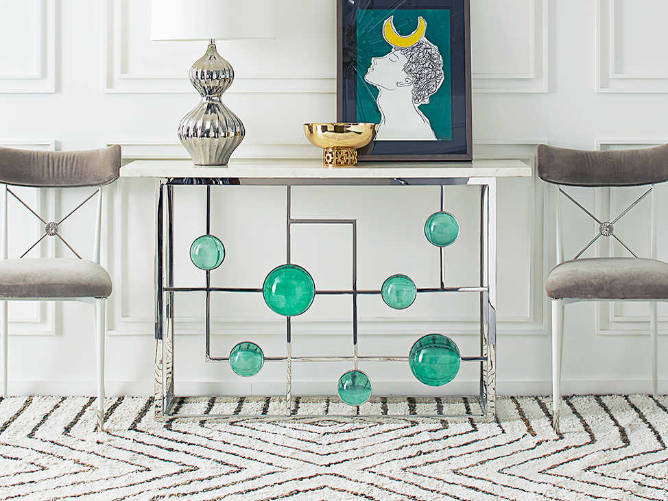Jonathan Adler Globo Emerald / Nickel 48'' Wide Rectangular Console Table JON21900