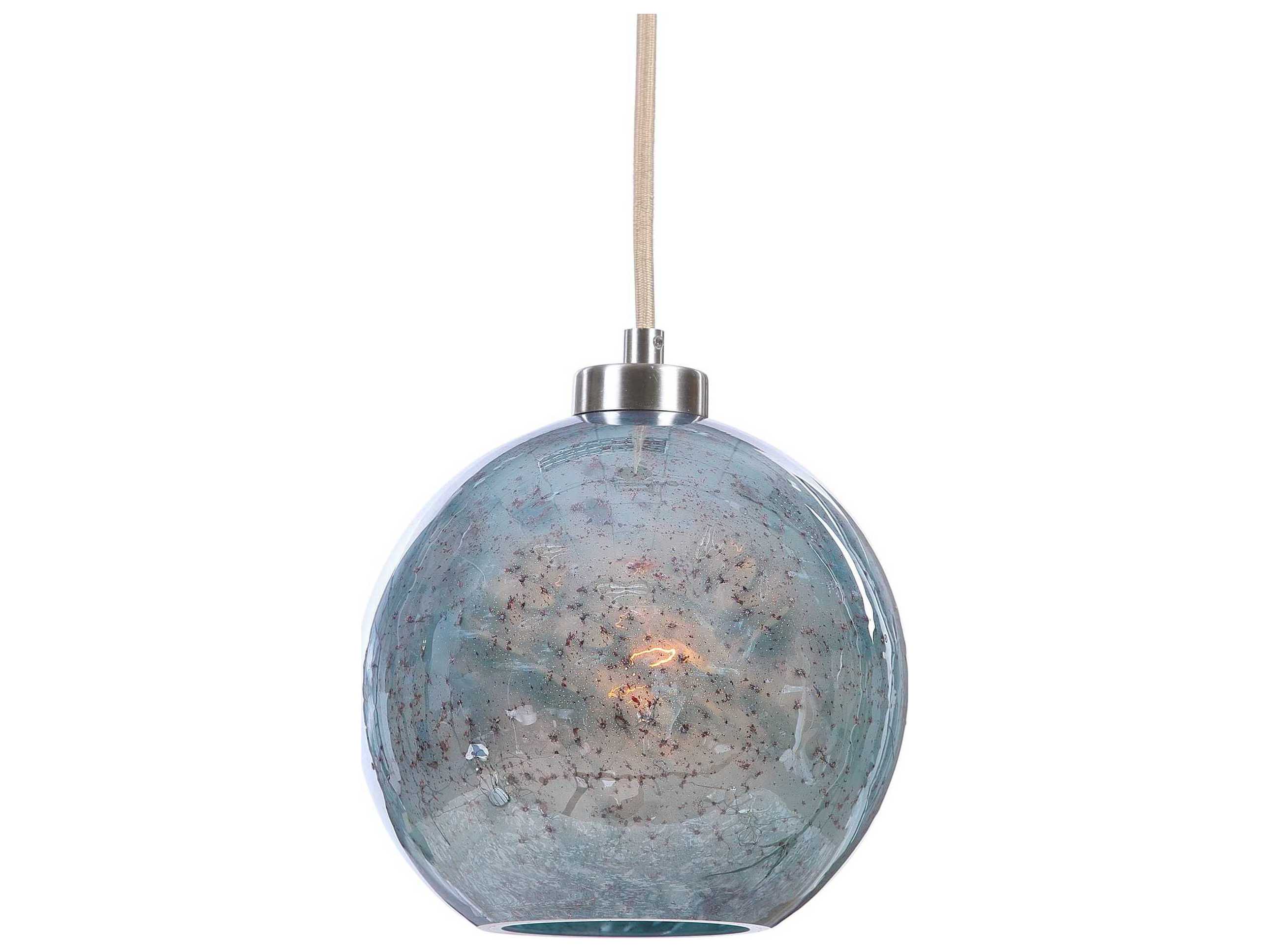 Uttermost Gemblue 9" 1Light Brushed Nickel Blue Glass Globe Mini