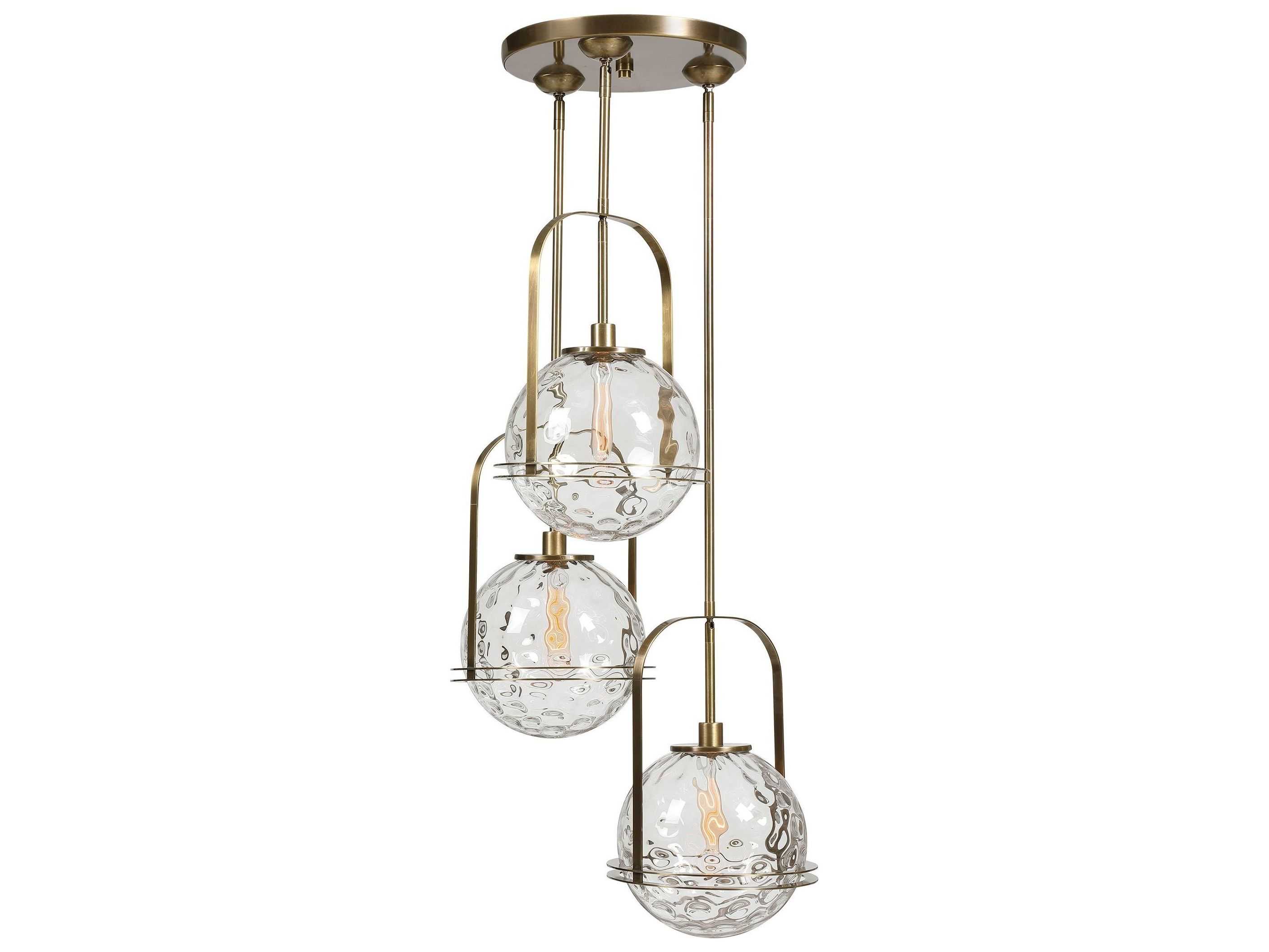 Uttermost Mimas 24" 3Light Antique Brass Glass Globe Pendant UT21541