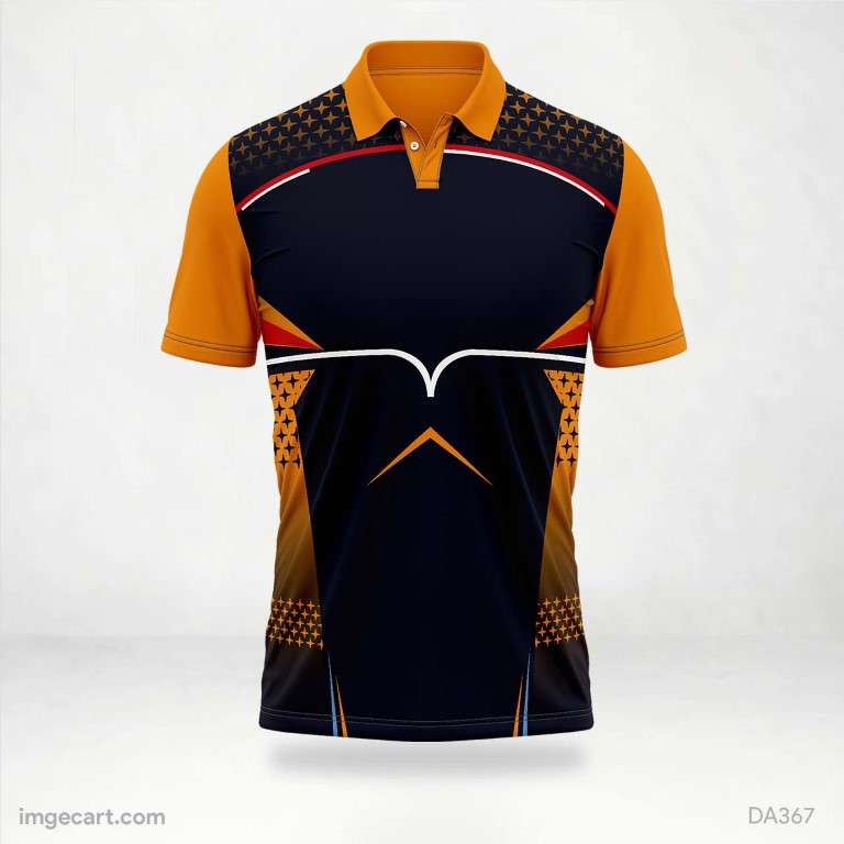 Cricket Jersey Design in Navy Blue and Orange imgecart